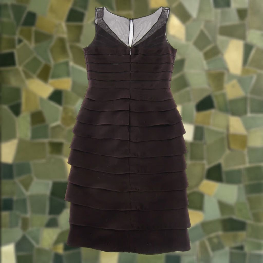 Vintage Eliza J New York Brown Sleeveless Layer Tiered Work Party Formal Sheath Dress 4 Size S / US 4 / IT 40 - 1 Thumbnail