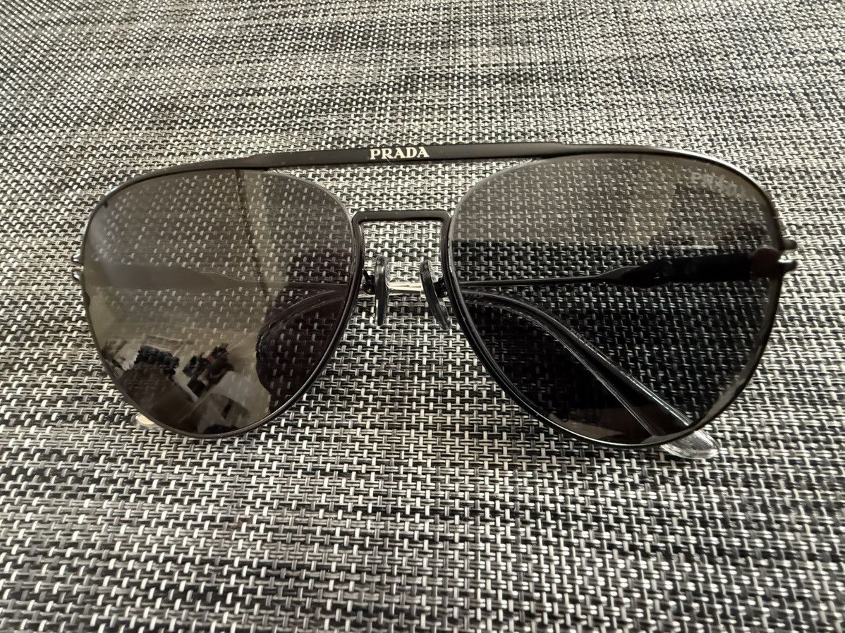 Prada PRADA Black Plastic Grey Metal Logo $548 Sunglasses  display picture 1