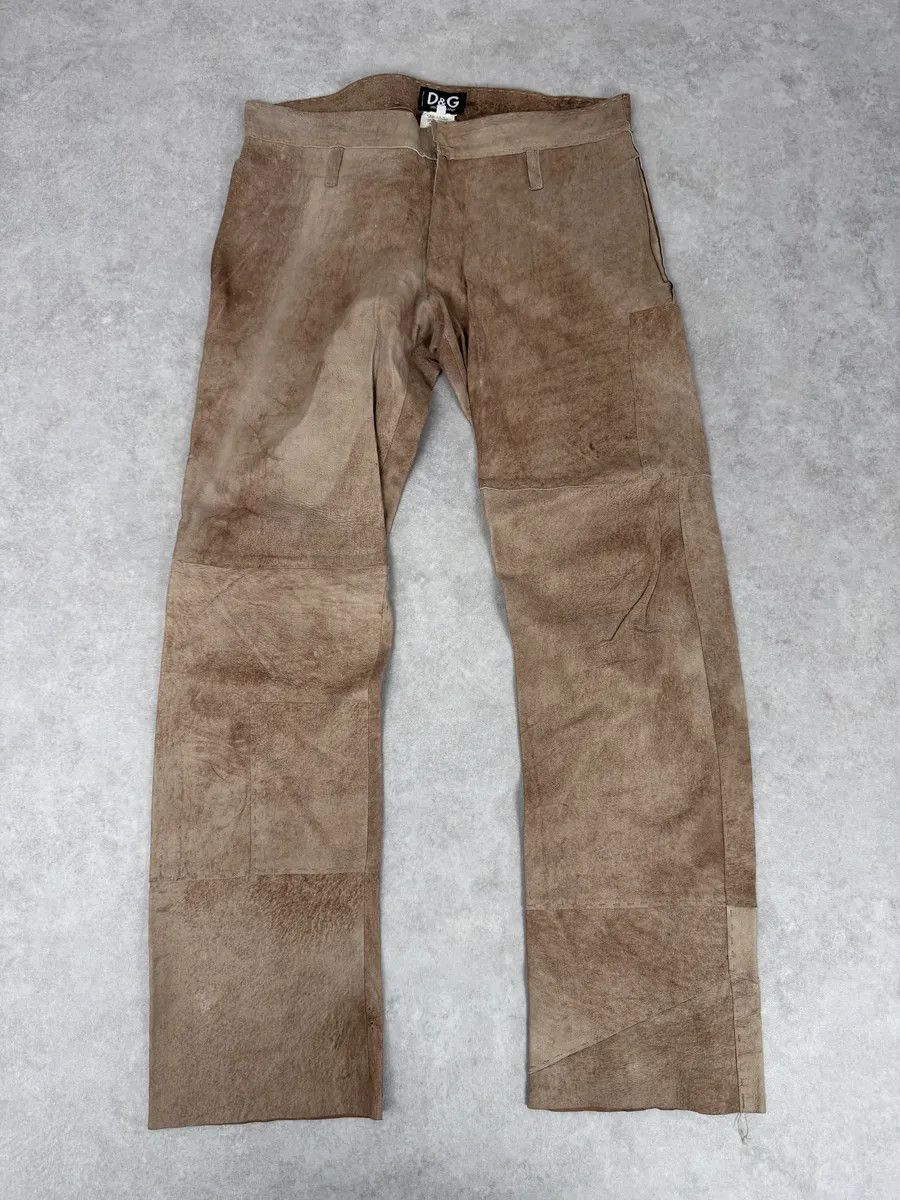 Dolce & Gabbana 2000s Dolce & Gabbana Brown Eroded Leather Pants Size US 31 - 1 Thumbnail