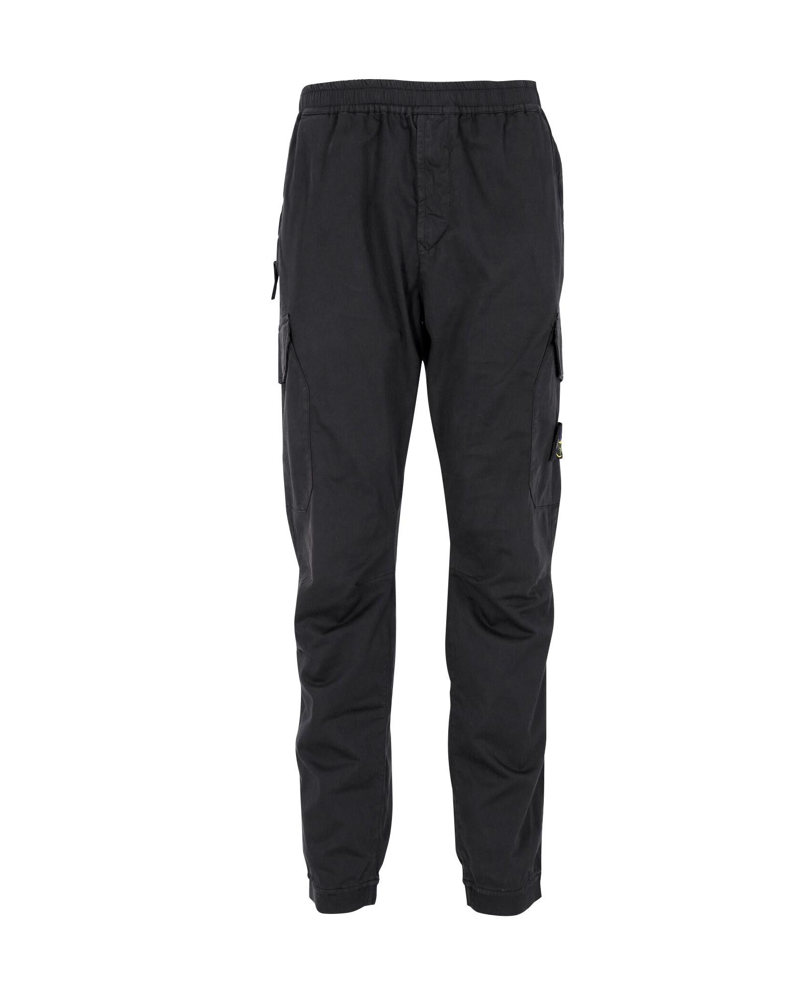 image of Black Cotton Tapered Cargo Pants With Elastic Waist By Stone Island, Men's (Size 36)