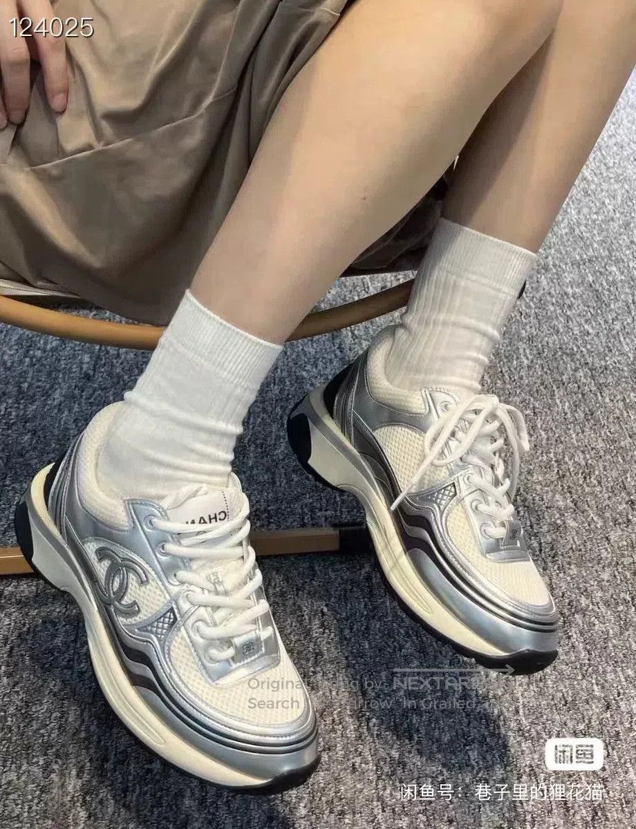 Chanel Chanel Silver Women's Sneakers. Size US 8 / IT 38 - 8 Thumbnail