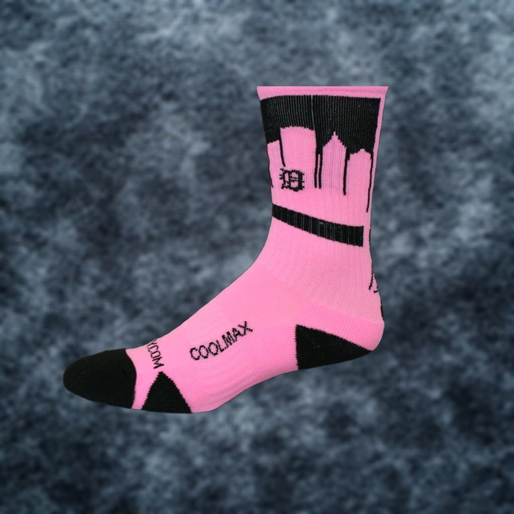 Pinko Rep It City Detroit Pink Black CoolMax Basketball Socks Mens Sock M/L Size ONE SIZE - 1 Thumbnail