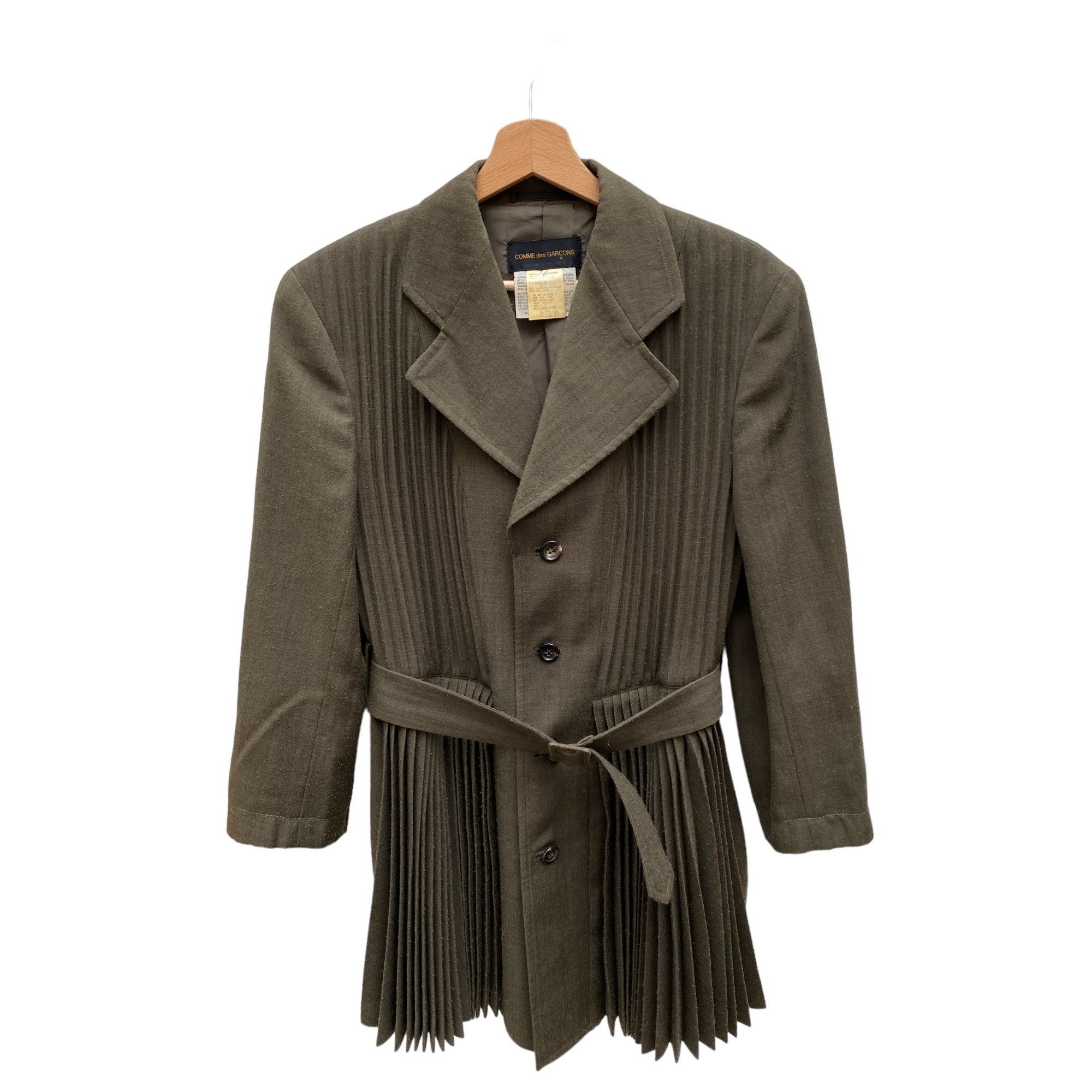 image of Comme Des Garcons Kaki Pleated Wool Belted Coat, Women's (Size Medium)