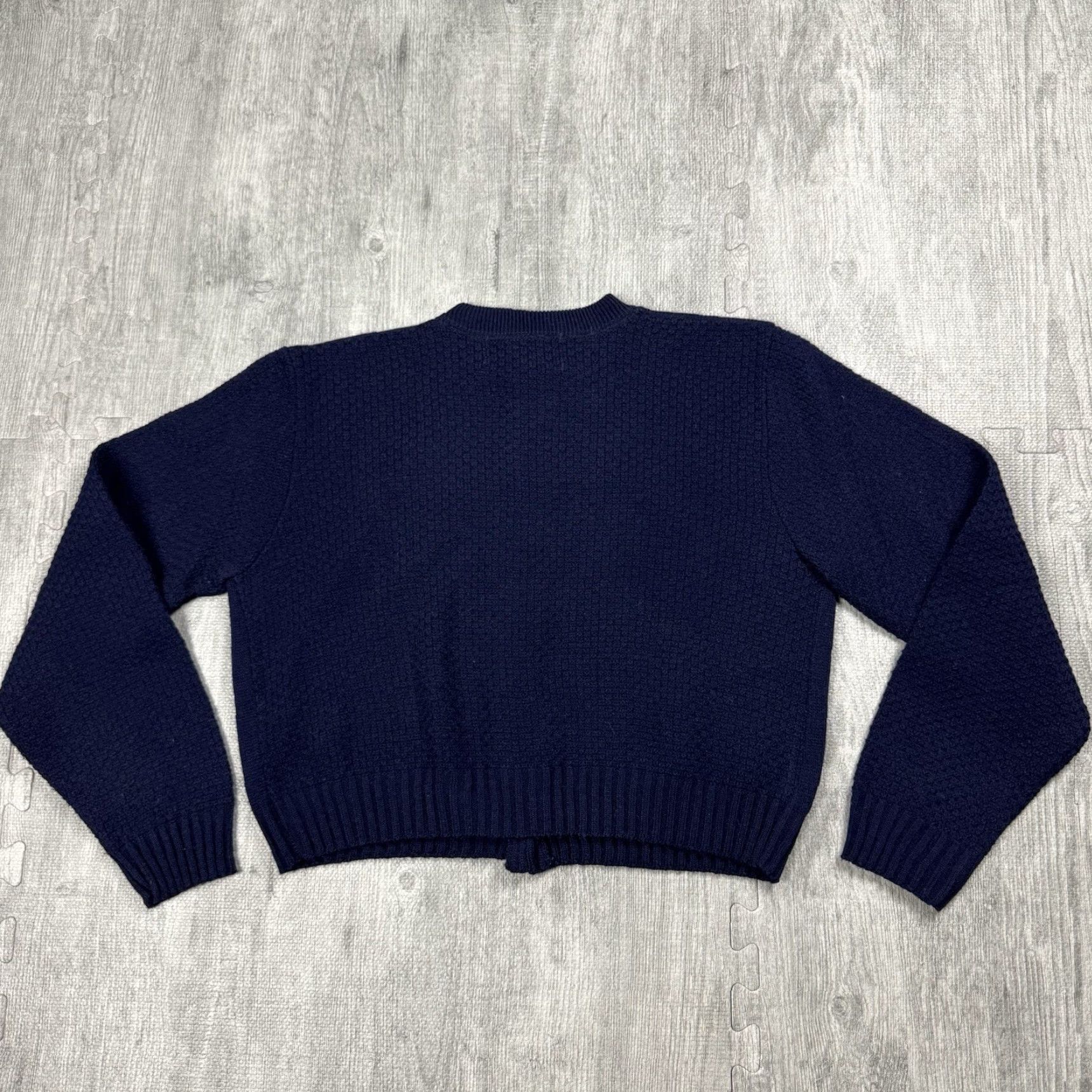 Vintage VINTAGE BOULEVARD CROPPED CARDIGAN WOMENS L NAVY BLUE 90s BUTTON KNIT PRINCESS DIANA Size L / US 10 / IT 46 - 5 Thumbnail
