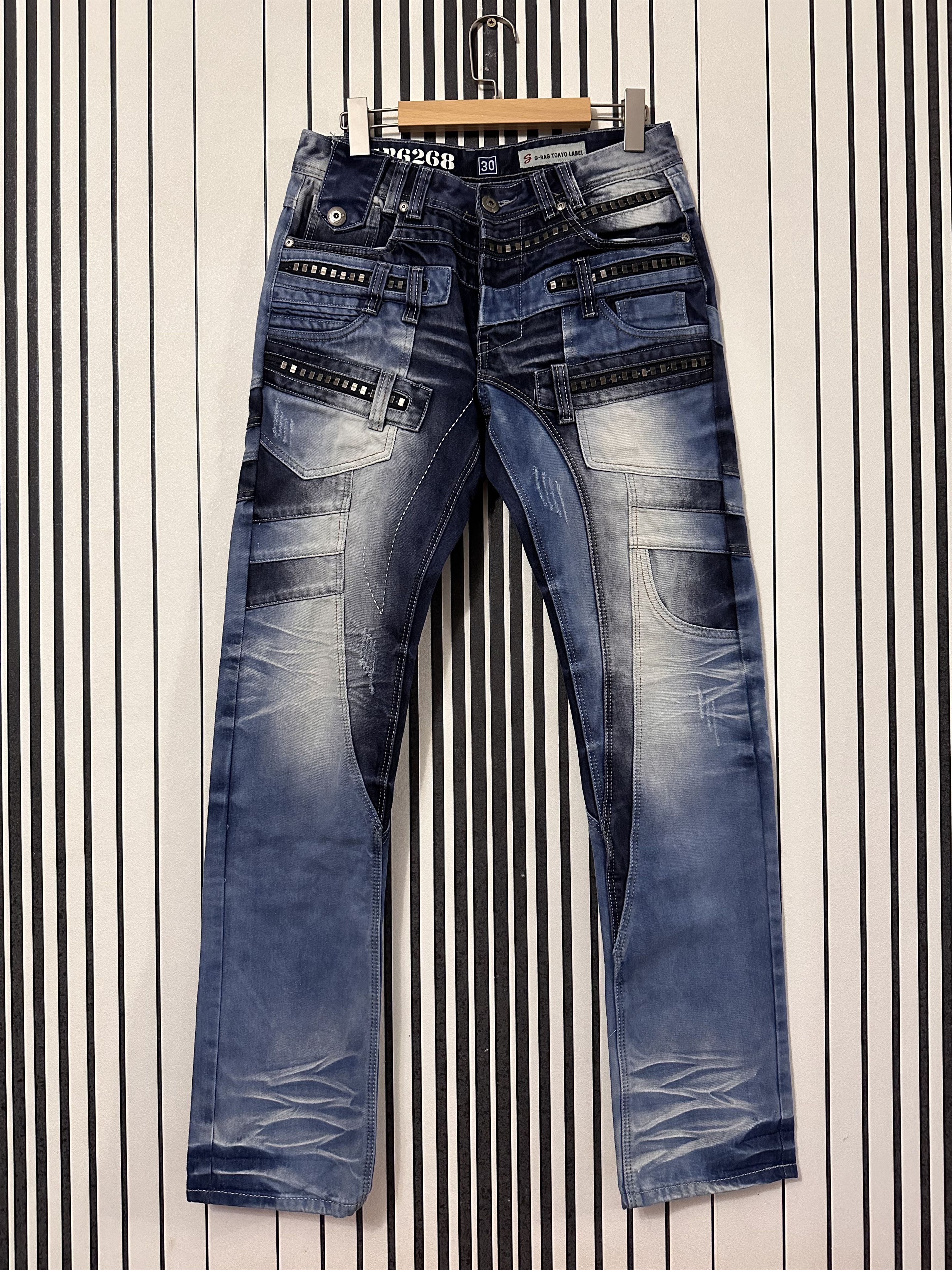 image of 00’S Los Angeles Vintage Patchwork Punk Y2K Denim Pants in Blue/Navy, Men's (Size 30)