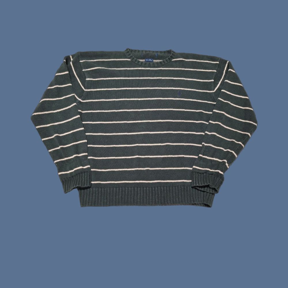 Polo Ralph Lauren VINTAGE Polo Ralph Lauren Blue Label Grunge Striped Green Logo Sweater L Shirt Men Pullover Knit Cotton Size US L / EU 52-54 / 3 - 1 Thumbnail