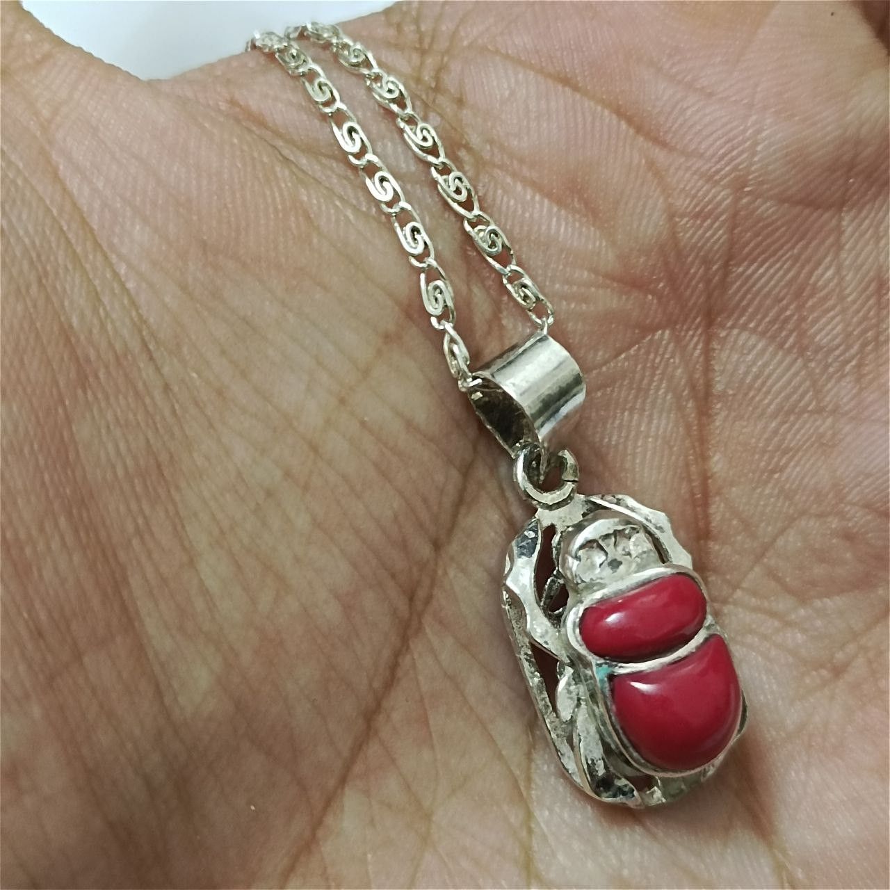 Sterling Silver 925 silver Scarab pendant, based ancient Pharaonic heritage Size ONE SIZE - 1 Thumbnail