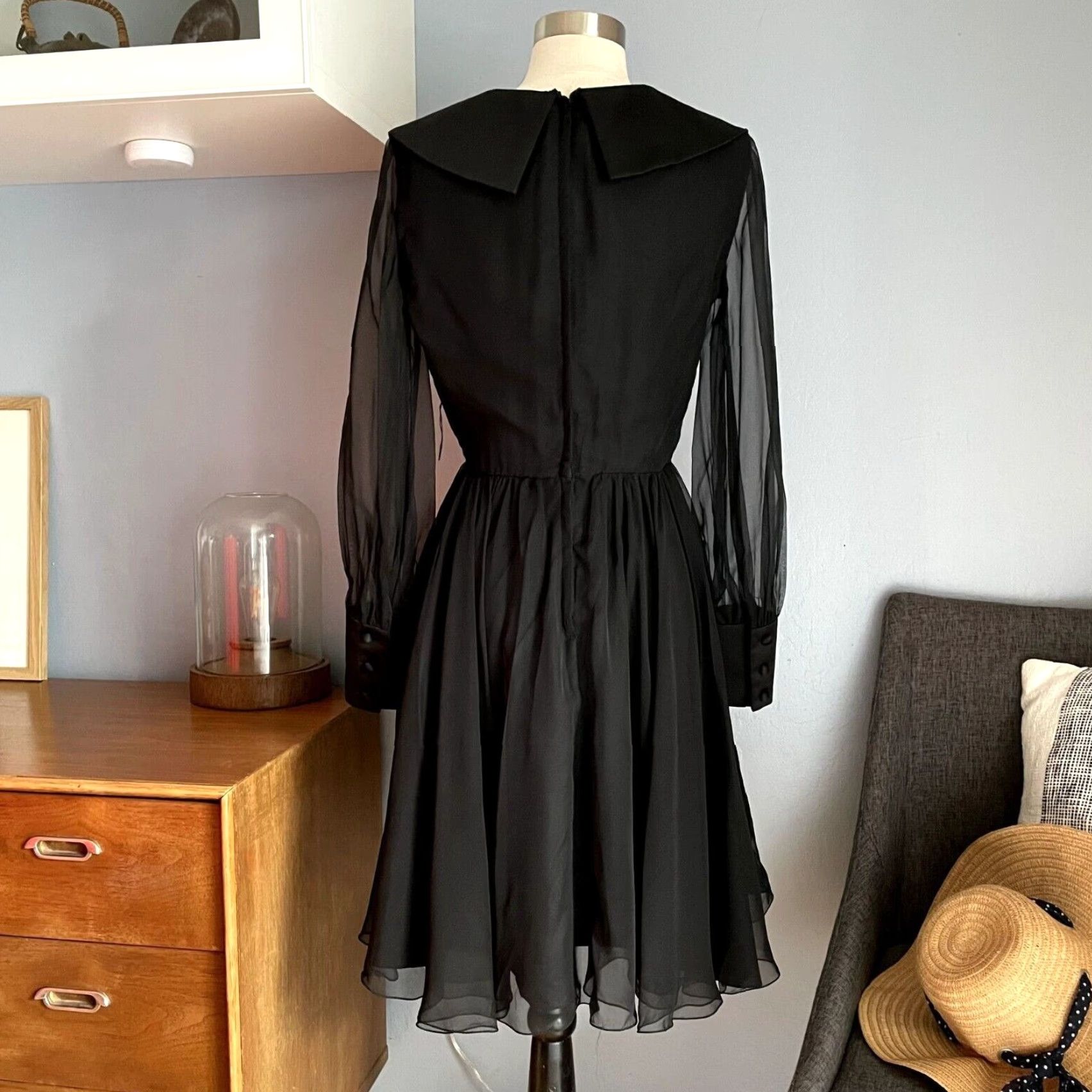 Vintage VINTAGE Coco of California Black Chiffon Dress Cocktail Party 1970s M Black Dress Party Coco of California Womens Size M / US 6-8 / IT 42-44 - 5 Thumbnail