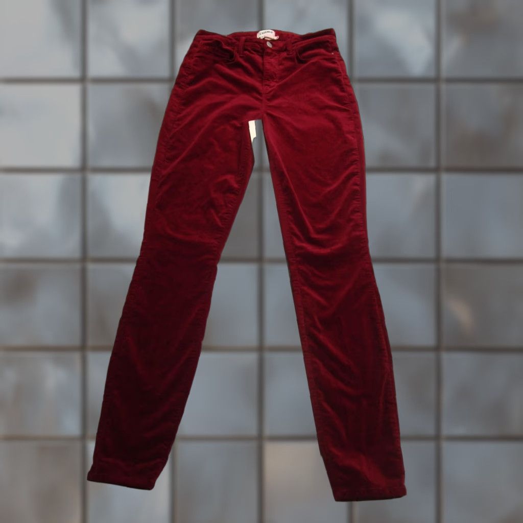 L'AGENCE L'Agence Pants Womens 26 Red Bordeaux Velvet velour Skinny High Rise Made USA Size 26" / US 2 / IT 38 - 1 Thumbnail