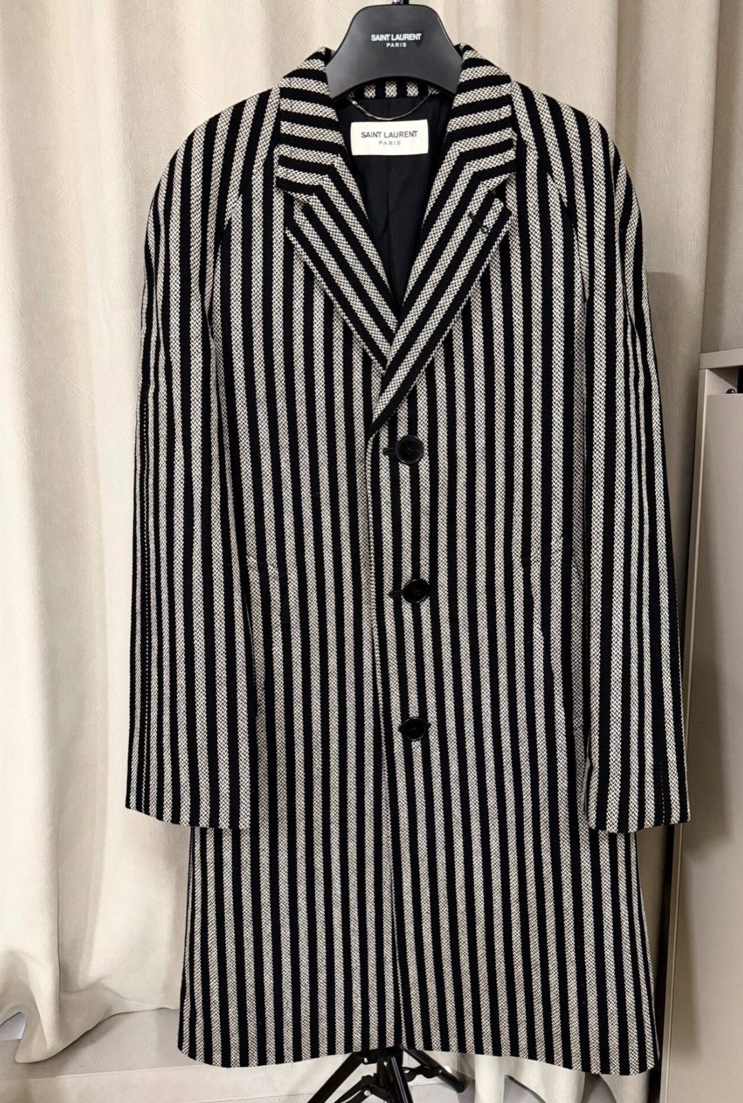 Saint Laurent Paris Saint Laurent 14AW Runway Black & White Striped Coat Sz.48 Size US M / EU 48-50 / 2 - 1 Thumbnail