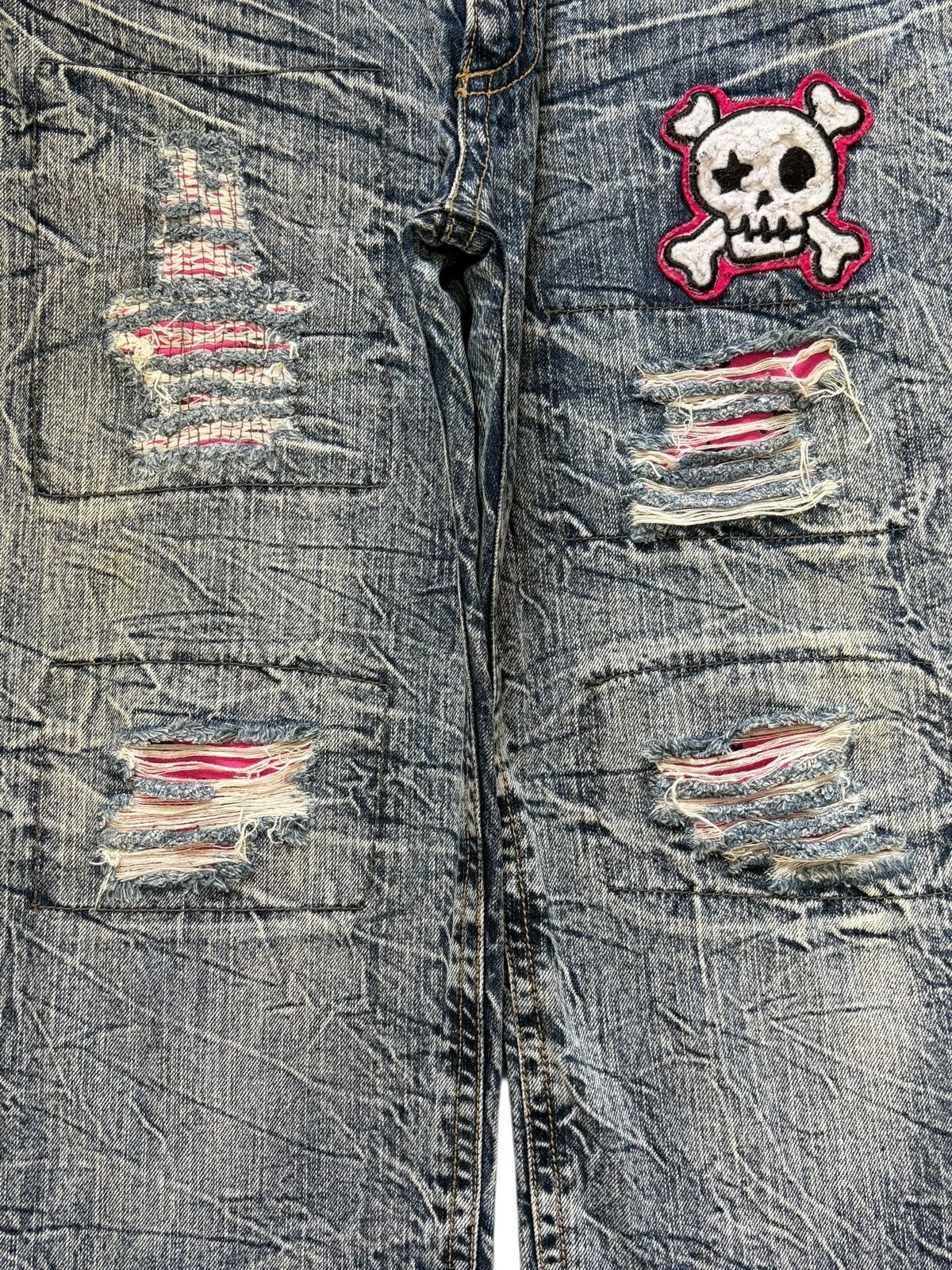 Fubu Vintage Japanese Brand Crack Wash Distress Loose Jeans Size 35" - 3 Thumbnail