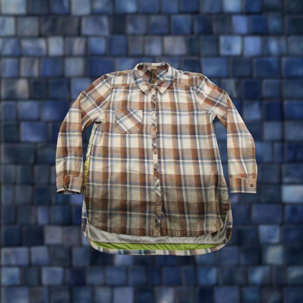 Anthropologie Aratta Silent Journey Plaid Shirt L Multicolor Cotton Linen Rayon Button-Up Long Sleeve Women's Tunic Art Bohemian Western Style Size L / US 10 / IT 46 - 1 Thumbnail
