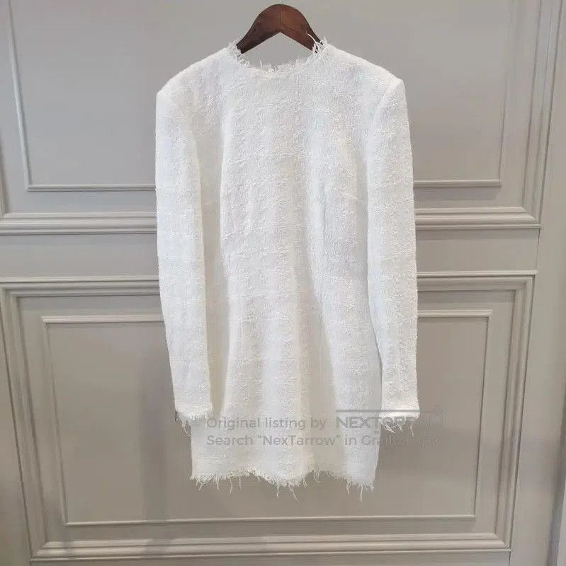 Balmain Balmain A-line Dress in White Cotton Blend . Size S / US 4 / IT 40 - 1 Thumbnail