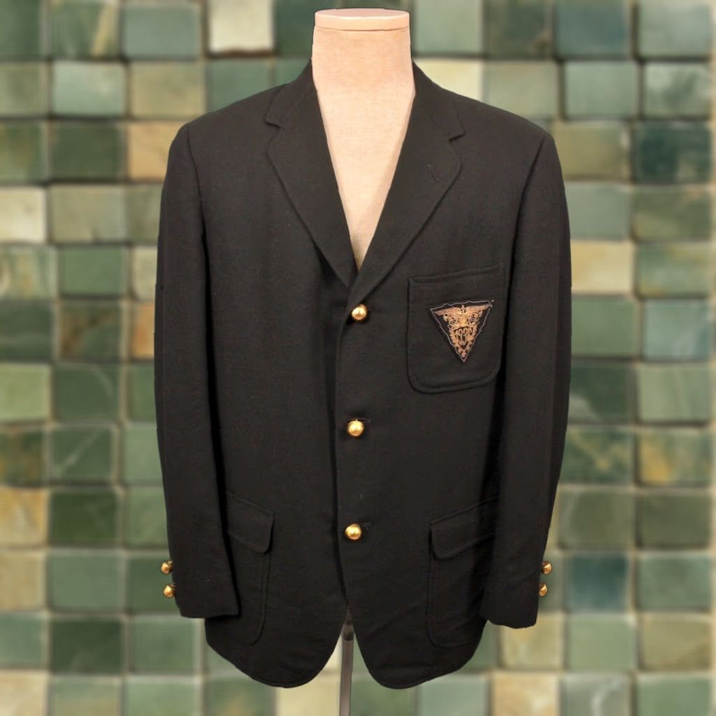 Vintage VTG 1960s Blazer Mens Wool Black Size 39 R Bullion Patch 60s Jacket Vintage Blazer Mens Size 40R - 1 Thumbnail