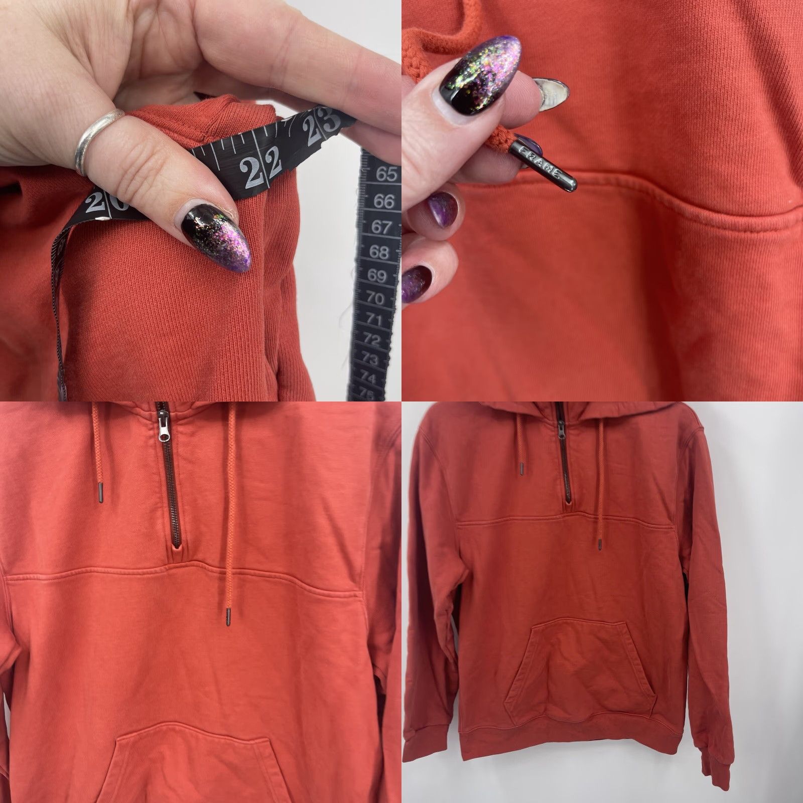 Frame FRAME Hoodie Mens Large Orange Classic Fit Zip Pocket Pullover Knit. Size US L / EU 52-54 / 3 - 8 Thumbnail