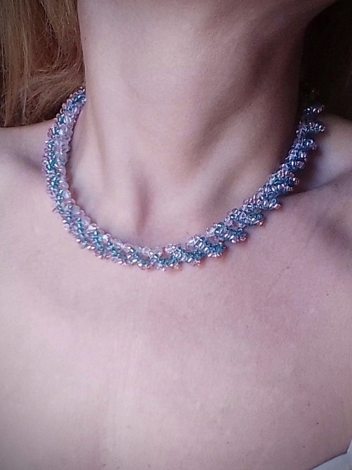 Handmade Necklace Crystal Elegant Stripes of Pink Turquoise Glass Size ONE SIZE - 7 Thumbnail