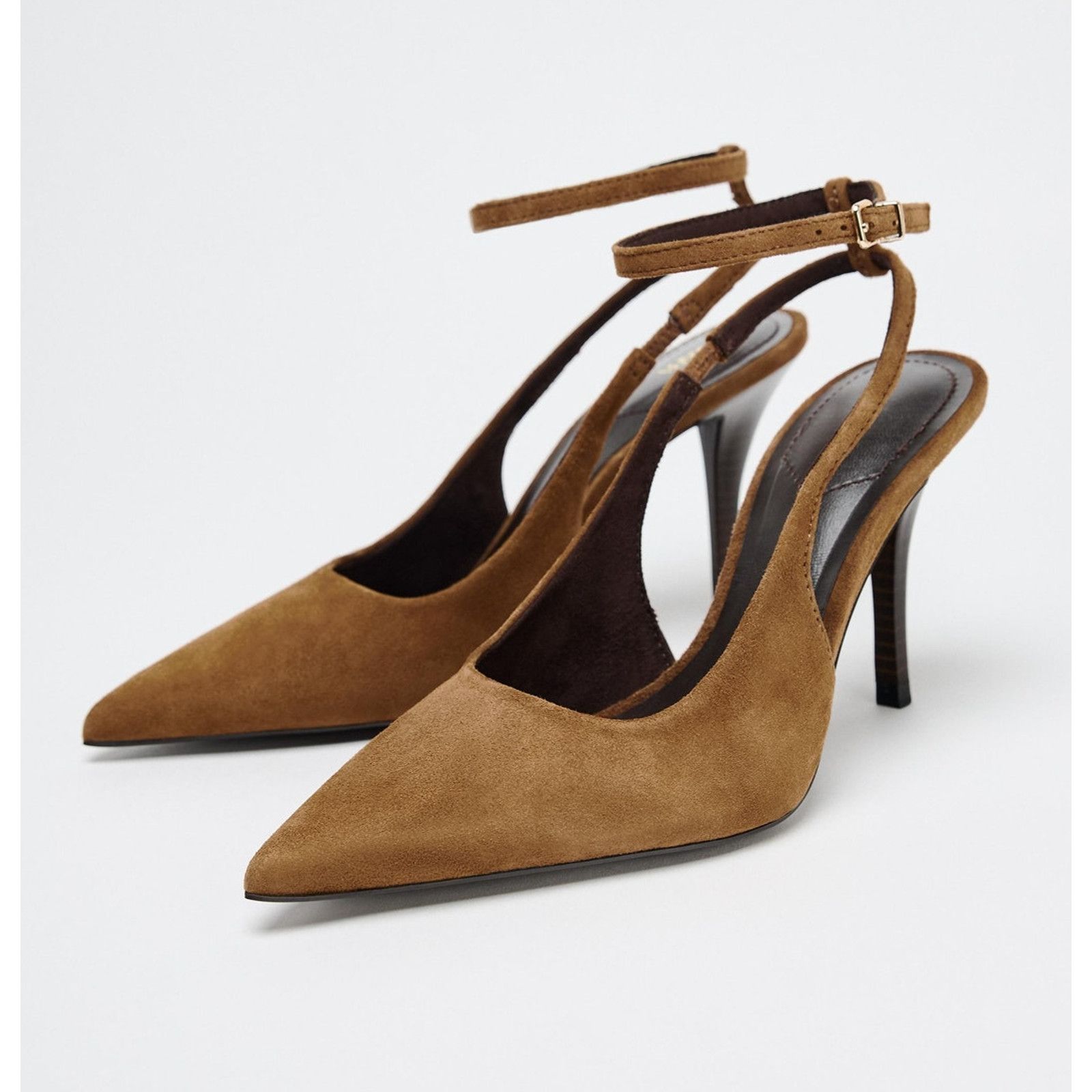 Zara ZARA Brown Leather Slingback Heels NWT Size US 10 / IT 40 - 17 Thumbnail