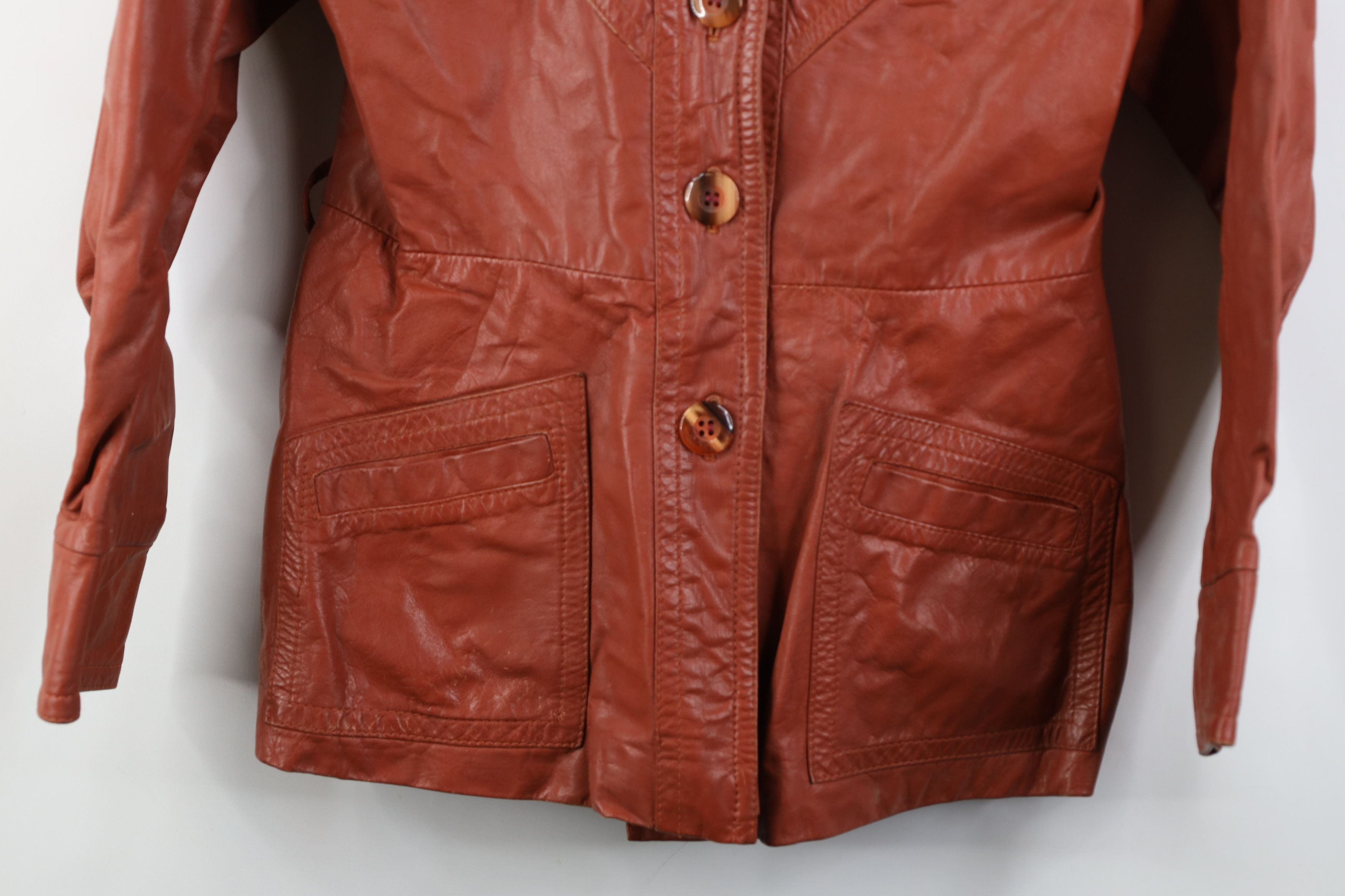 Vintage Vintage 70s Streetwear Western Collared Leather Jacket Coat Size XXL / US 16-18 / IT 52-54 - 3 Thumbnail