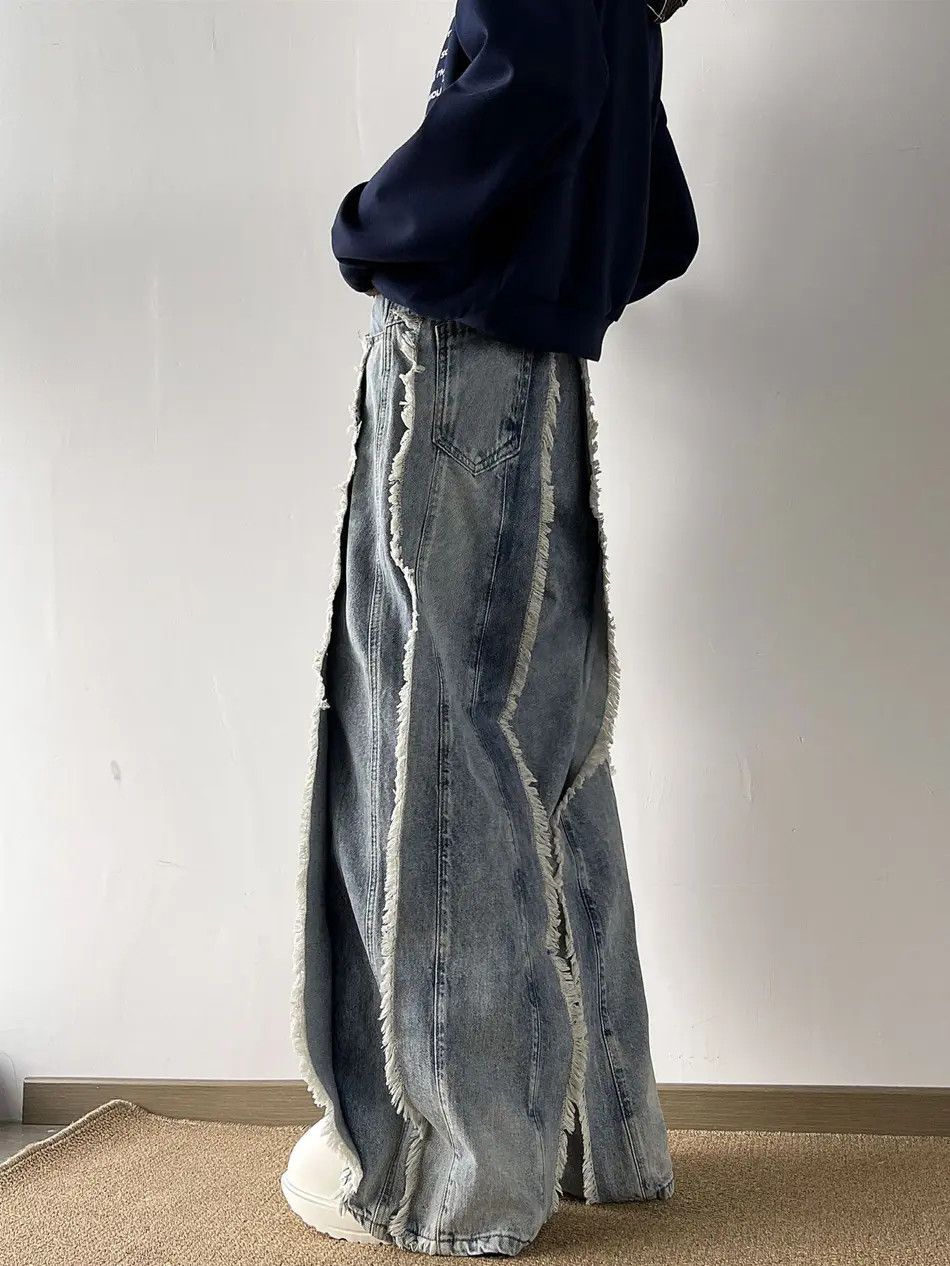 Japanese Brand × Jean Retro loose patchwork fringe jeans Size US 32 / EU 48 - 4 Thumbnail