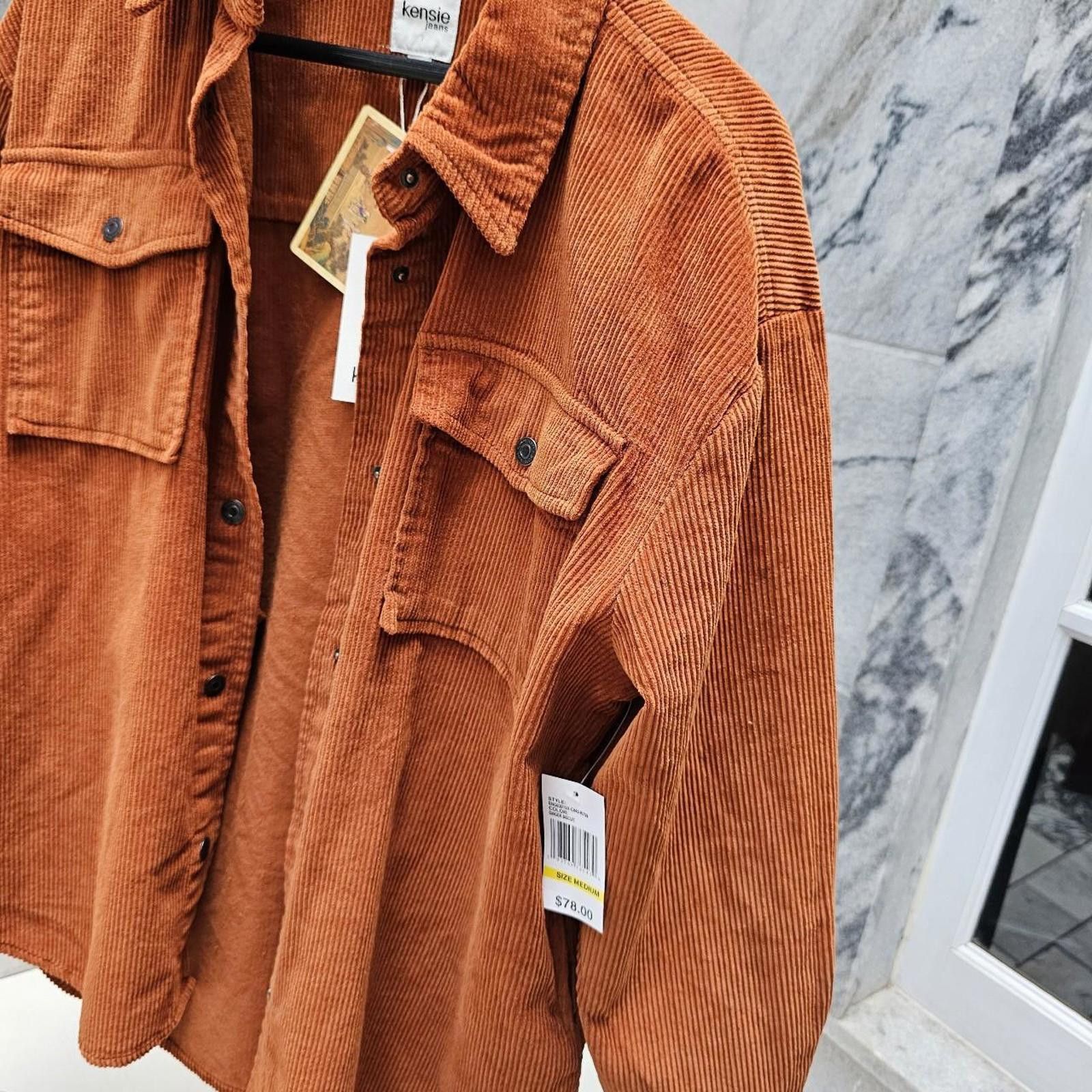 Designer Kensie Women's Orange Button Down Corduroy Shirt Size M / US 6-8 / IT 42-44 - 2 Thumbnail