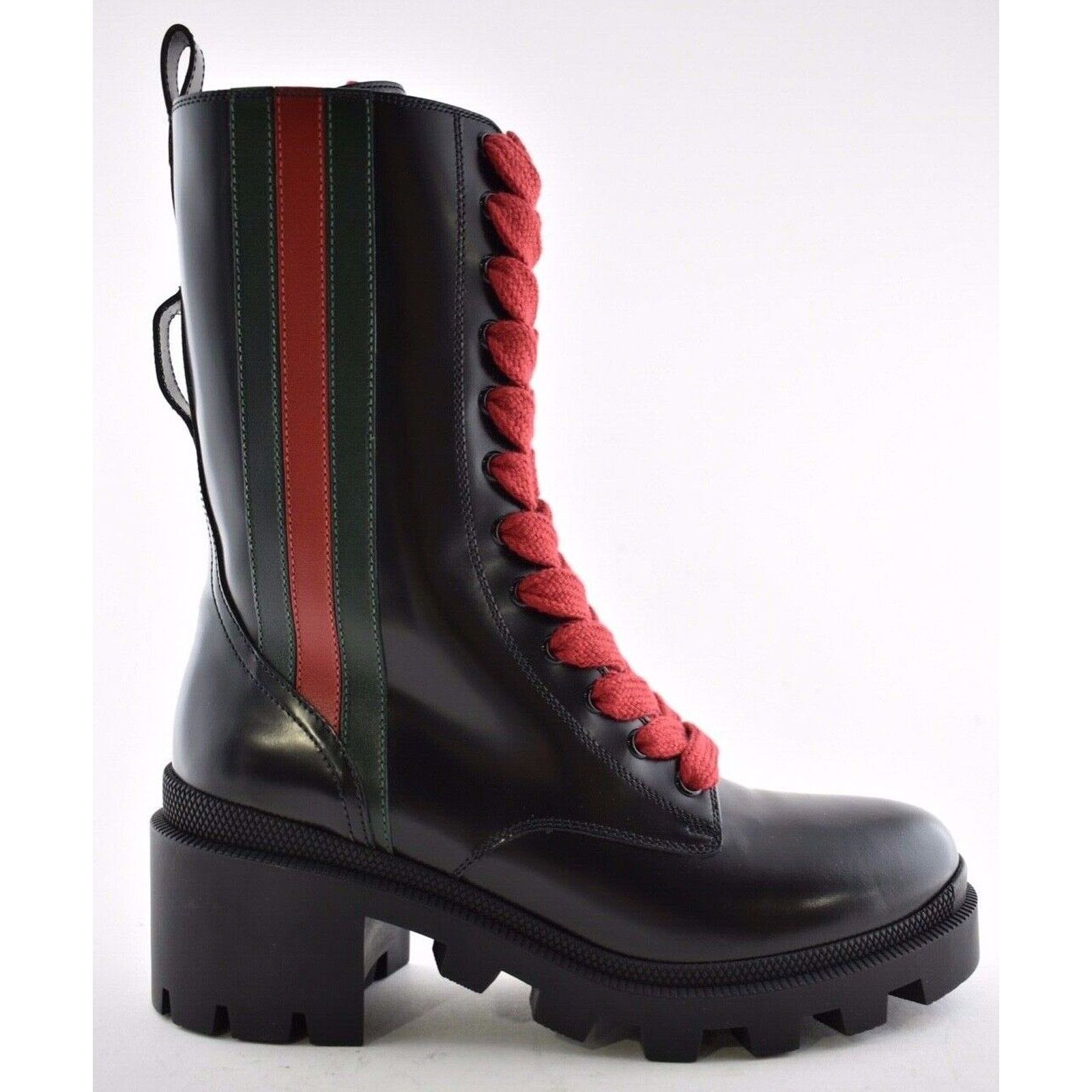 Gucci Gucci Trip Black Leather Red Green Web Stripe Mid Calf Block Size US 5 / IT 35 - 3 Thumbnail