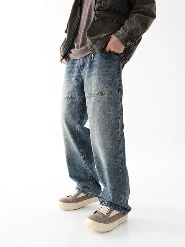 Jean American distressed patchwork straight loose versatile jeans Size US 32 / EU 48 - 2 Thumbnail