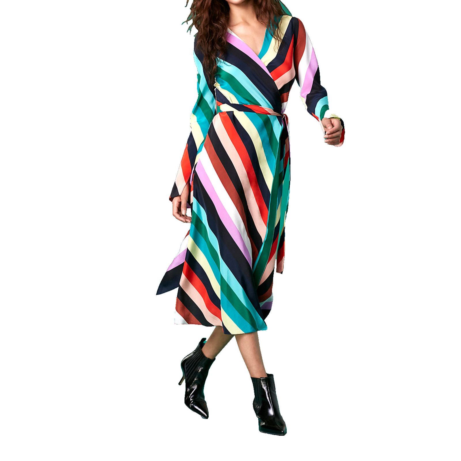 DIANE VON FURSTENBERG Tilly Silk Chevron Midi Wrap Dress S