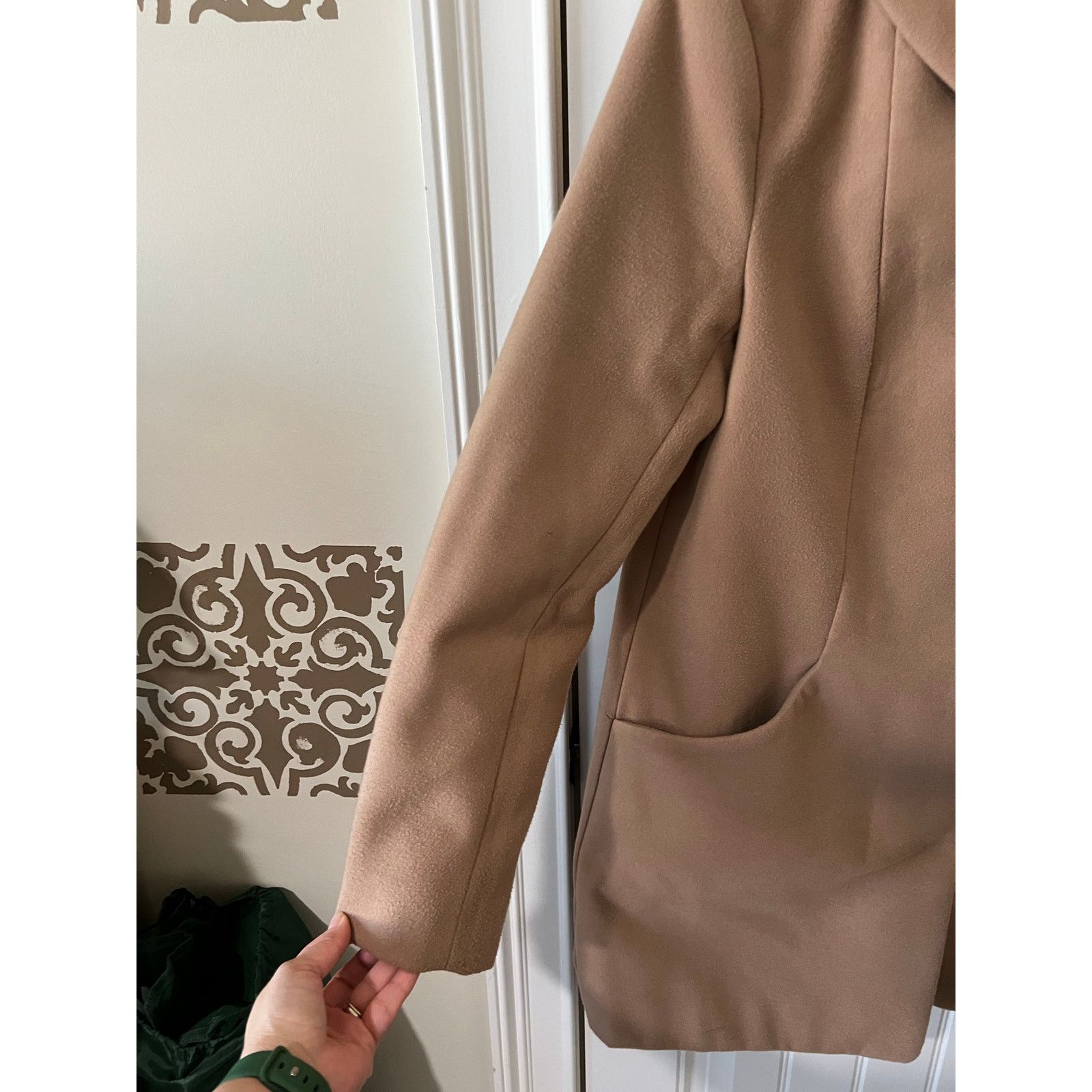 Covington Cocoon Long Tan Pea Coat Tweed Zip-up Jacket Pockets Medium Size M / US 6-8 / IT 42-44 - 4 Thumbnail