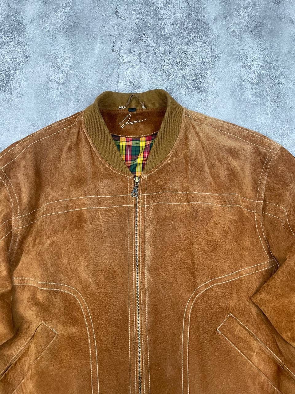 Vintage Vintage 90s Suede Leather Men Bomber Jacket Brown Size US XL / EU 56 / 4 - 2 Thumbnail