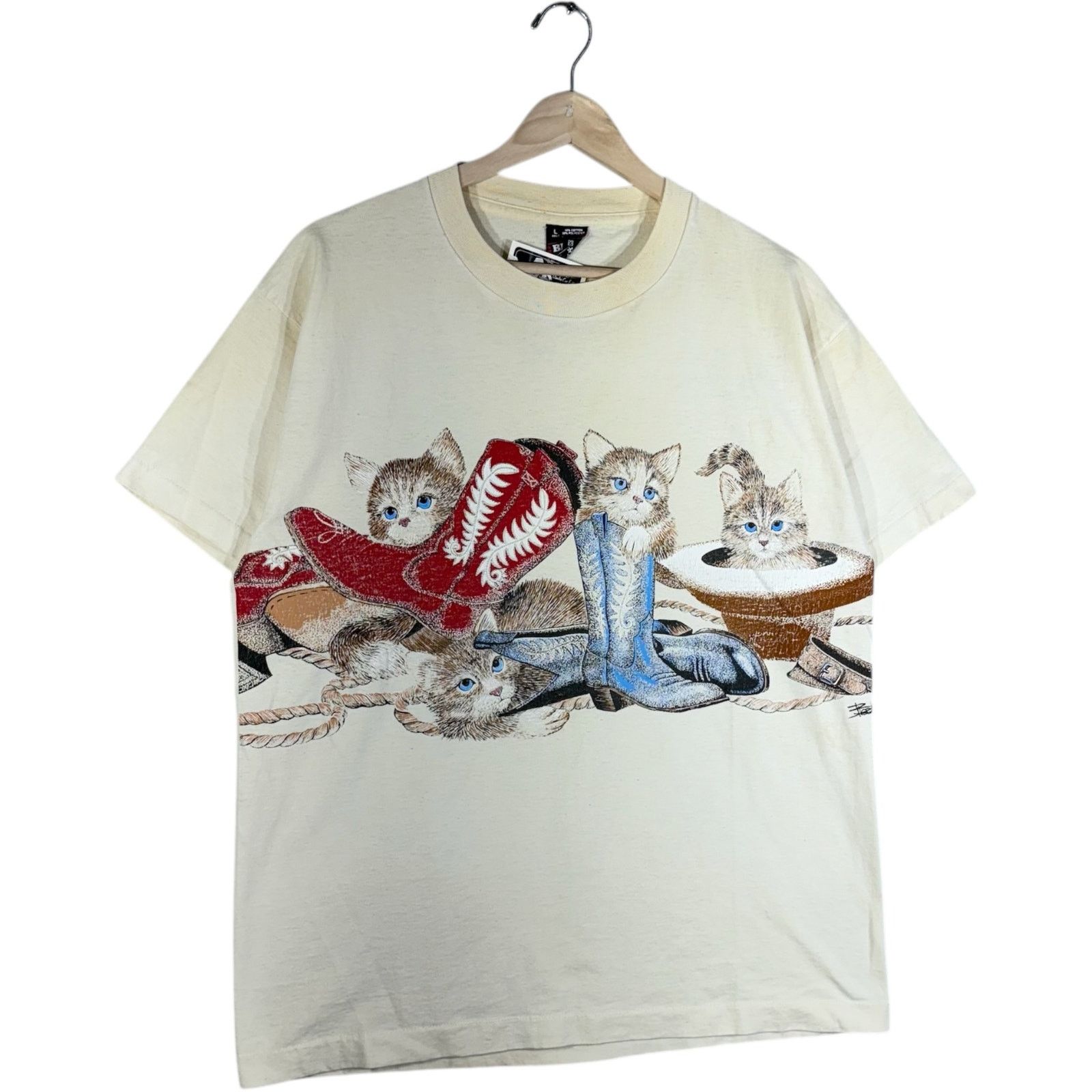 Fruit Of The Loom Vintage Cats And Boots Tee L 90s Size US L / EU 52-54 / 3 - 4 Thumbnail