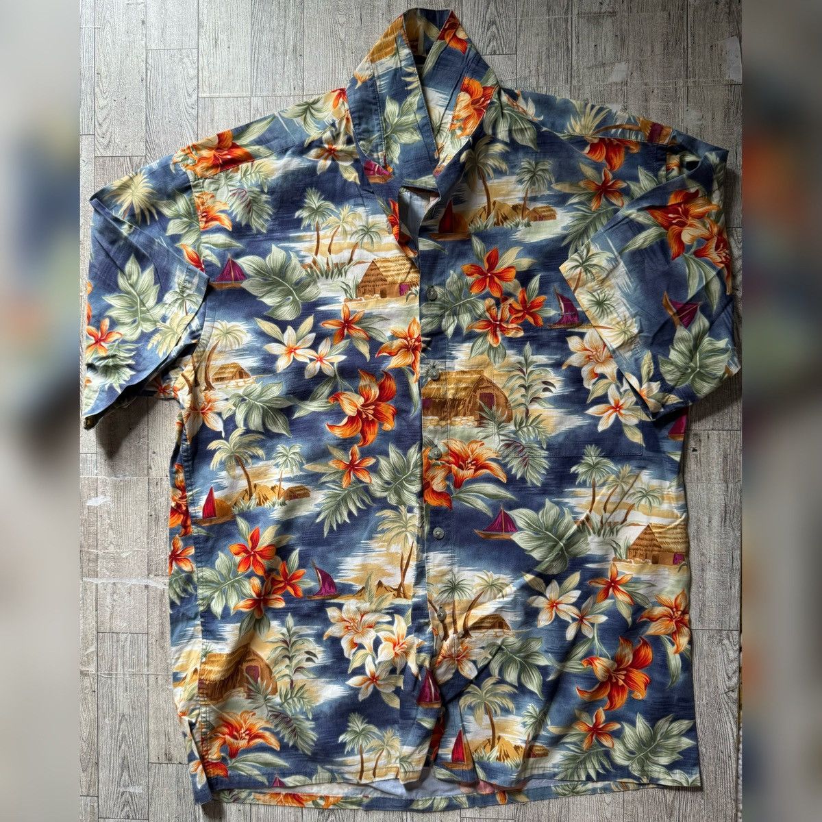 Pierre Cardin Pierre Cardin, Hawaiian Print, Cotton Short Sleeve Button Up Size US M / EU 48-50 / 2 - 2 Thumbnail