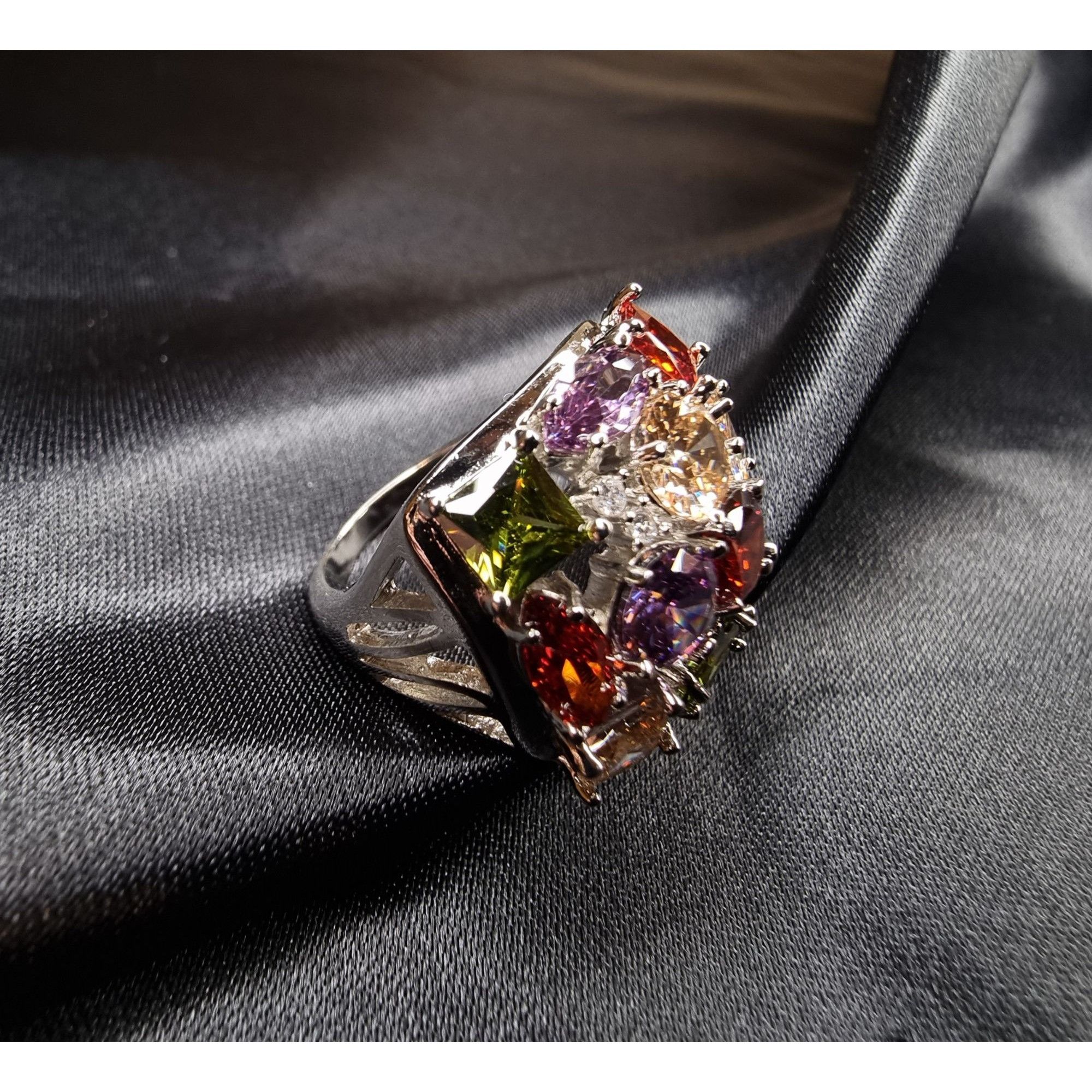 Other Multi-Gemstone Silver Color Statement Ring With Square & Ova Size ONE SIZE - 3 Thumbnail