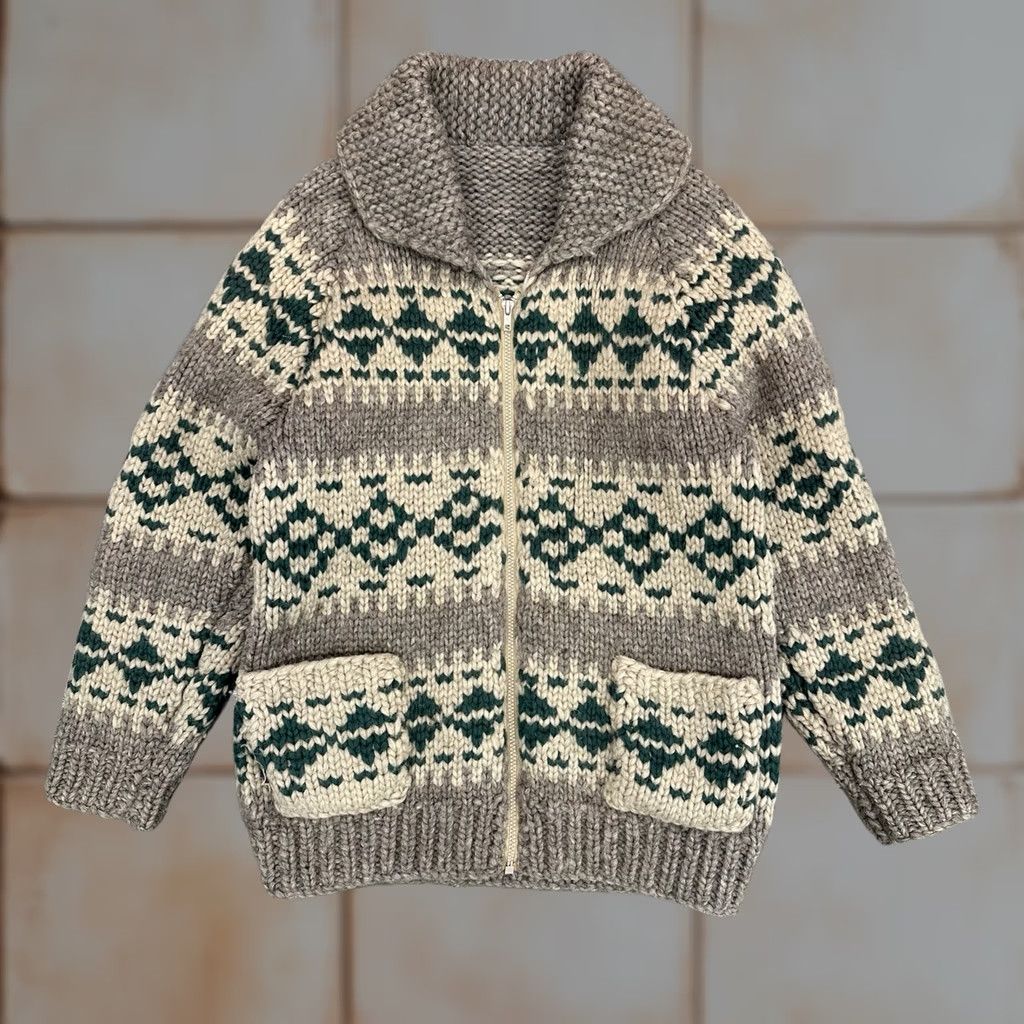 Vintage VINTAGE Green Gray Hand Knit Cowichan Zip Thick Knit Sweater M/L Men Size US M / EU 48-50 / 2 - 1 Thumbnail