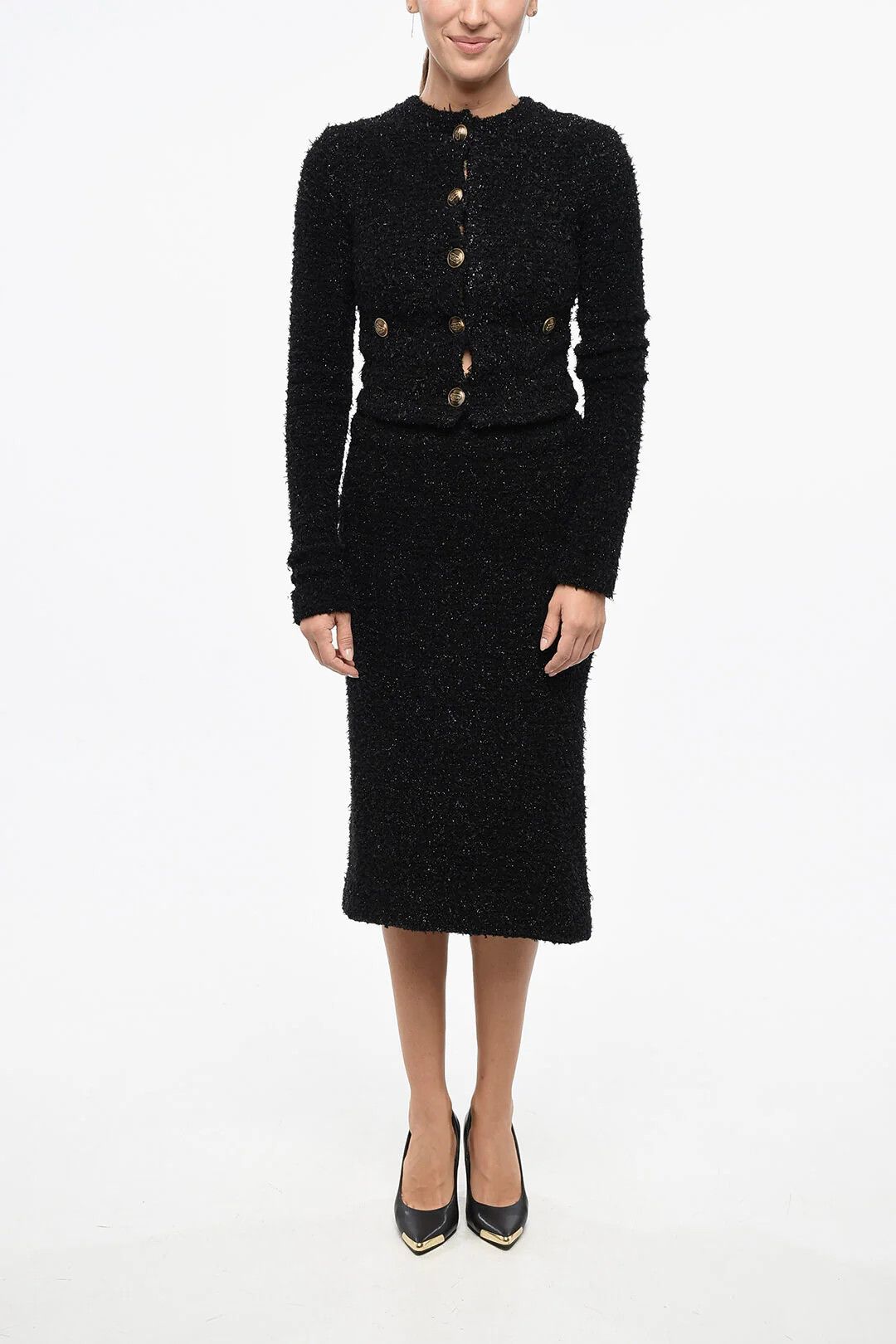 Balenciaga og1mm0326 Tweed & Lurex Cropped Cardigan in Black Size S / US 4 / IT 40 - 4 Thumbnail