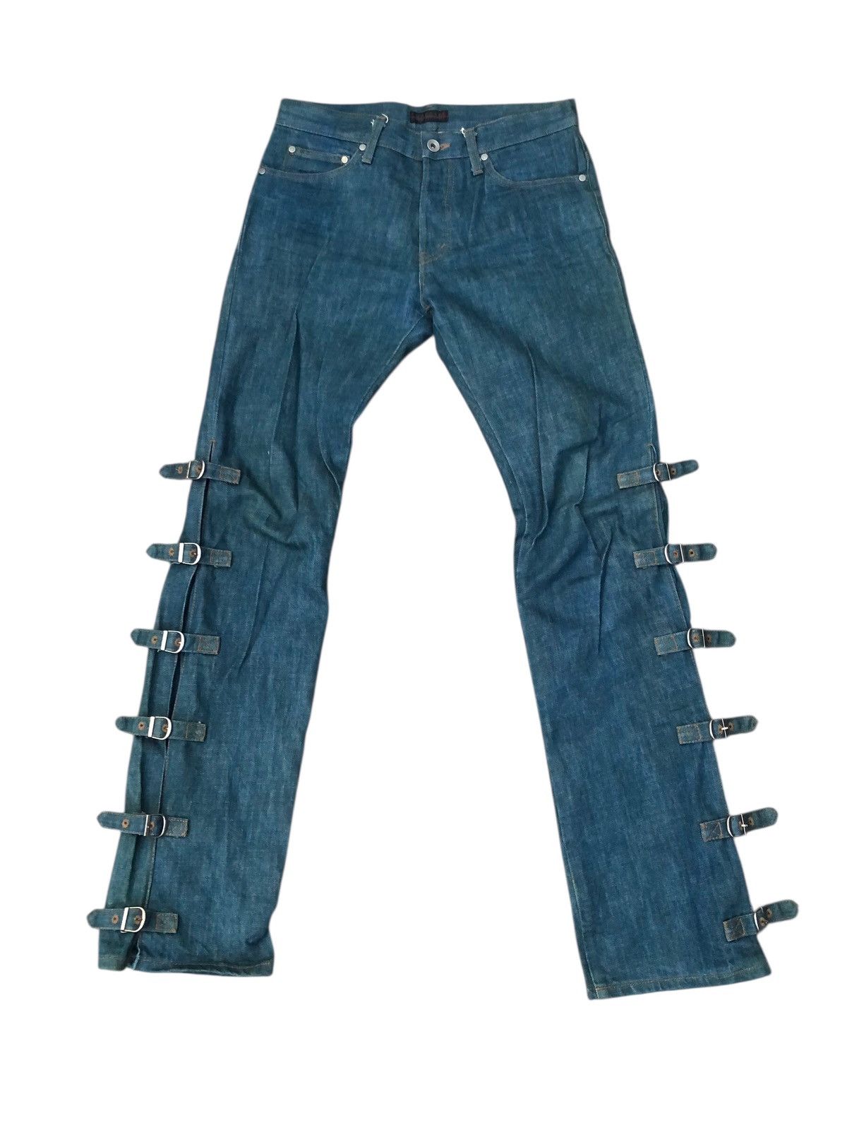 Morgan Homme Flare Bondage MORGAN HOMME Japanese Brand Strap Leg Jeans Size 31" - 1 Thumbnail