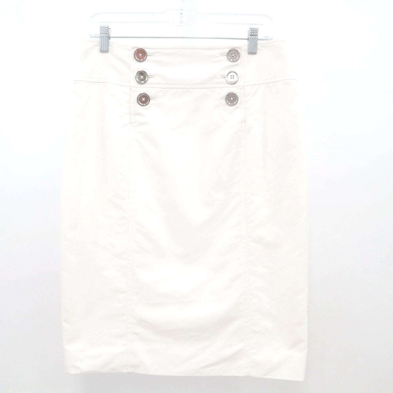 image of Ralph Laurent Pencil Skirt Below Knee Womens 10 White Button Front Black Label (Size 32)