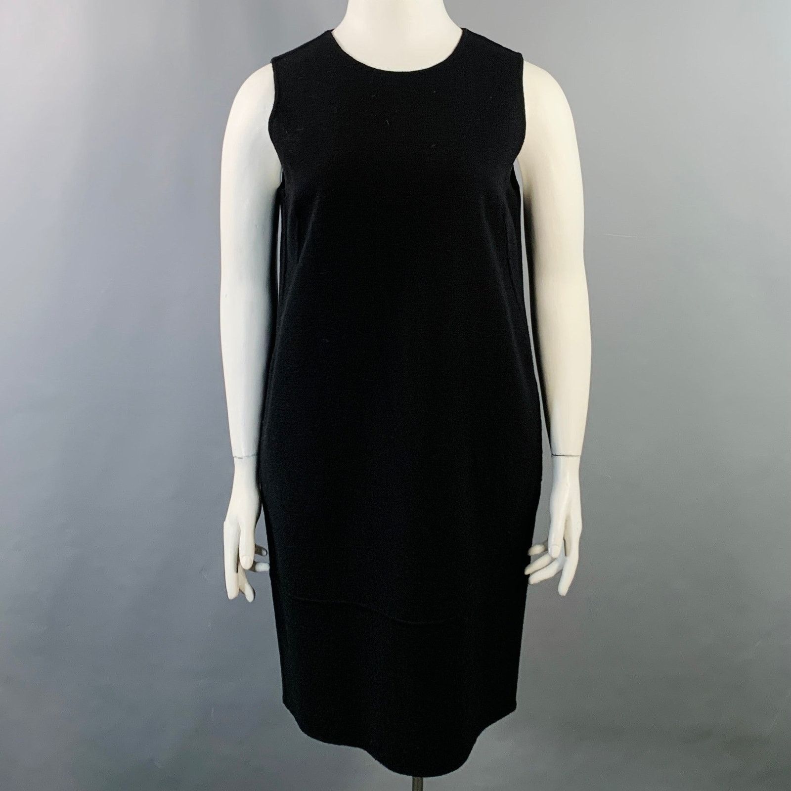 Armani Collezioni ARMANI COLLEZIONI Black Wool Crepe Knee Length Dress Size L / US 10 / IT 46 - 1 Thumbnail