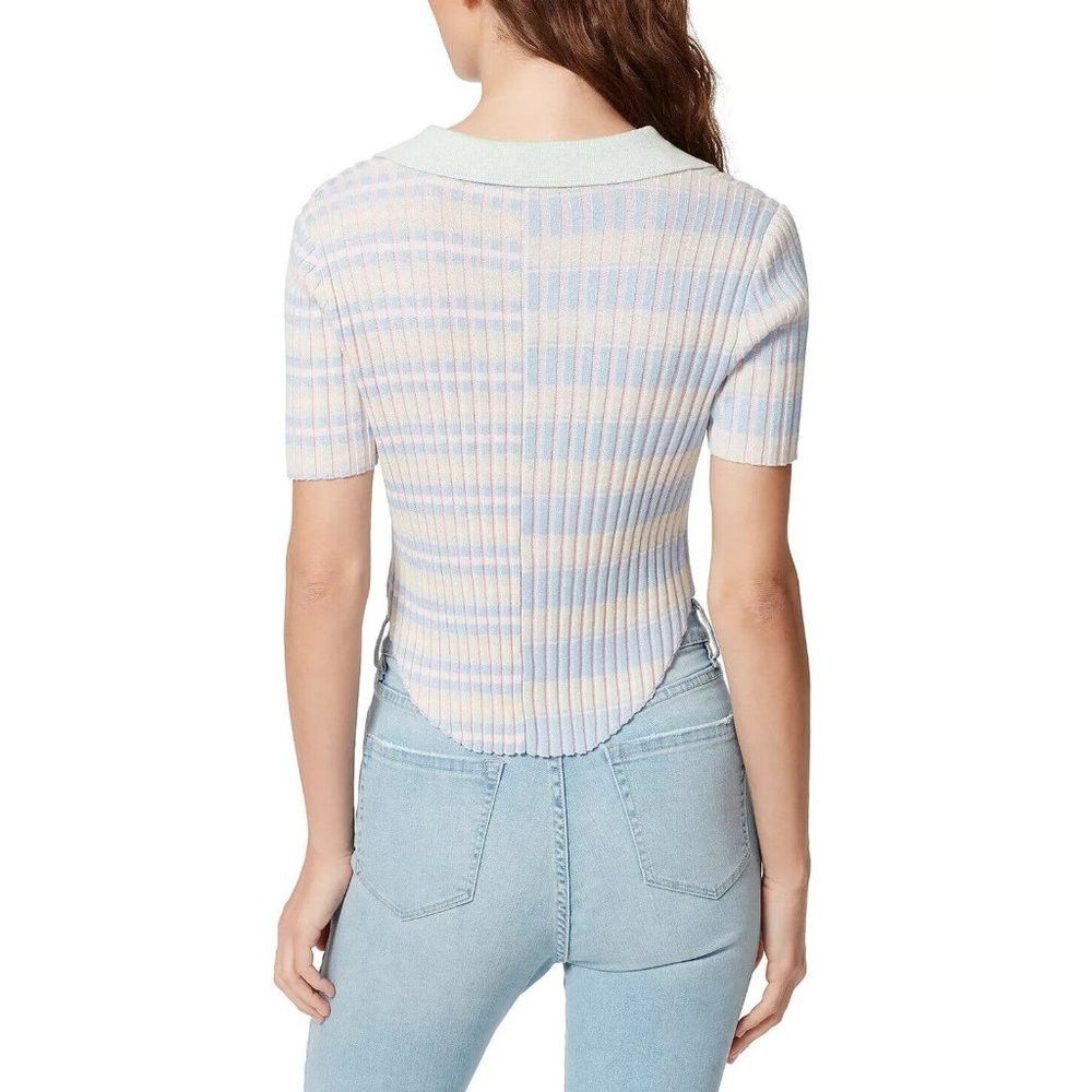 Other NWT New Frayed Alissa Crop Striped Ribbed Short Sleeve Cott Size L / US 10 / IT 46 - 2 Thumbnail