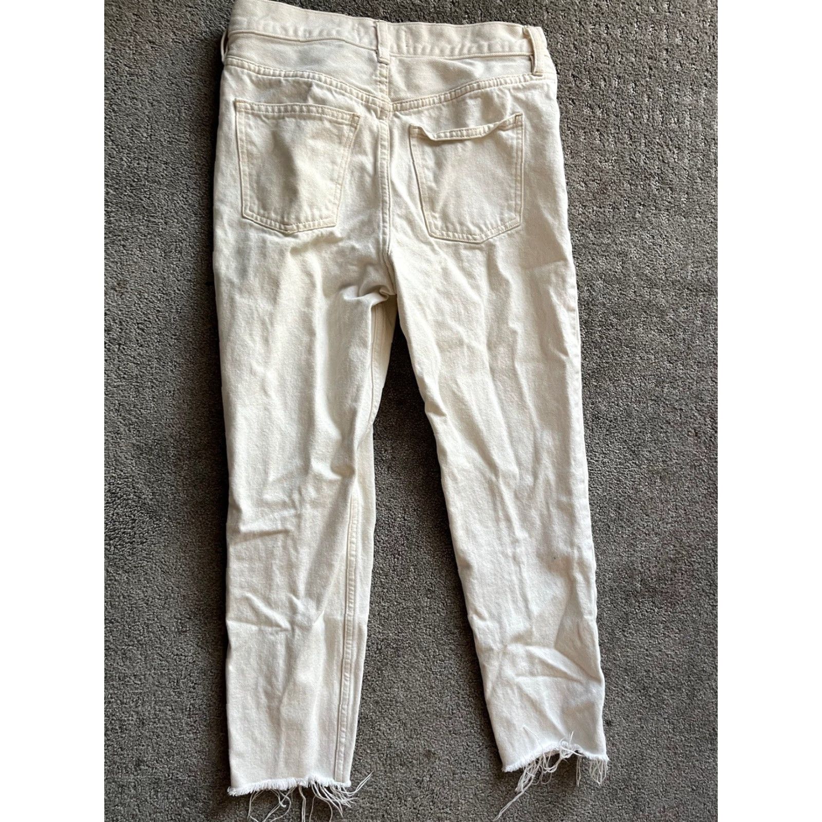 Vintage We The Free Cropped Jeans Size 26 Button Fly Raw Hem White / Ivory Denim Women Juniors Distre Free People Jeans Size 26" / US 2 / IT 38 - 3 Thumbnail