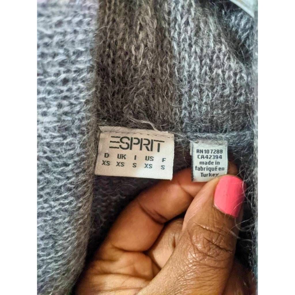 Esprit ESPRIT Women’s XS Cowl Neck Sweater Gray Gold Striped Mohair Wool Blend Knit Size XS / US 0-2 / IT 36-38 - 3 Thumbnail
