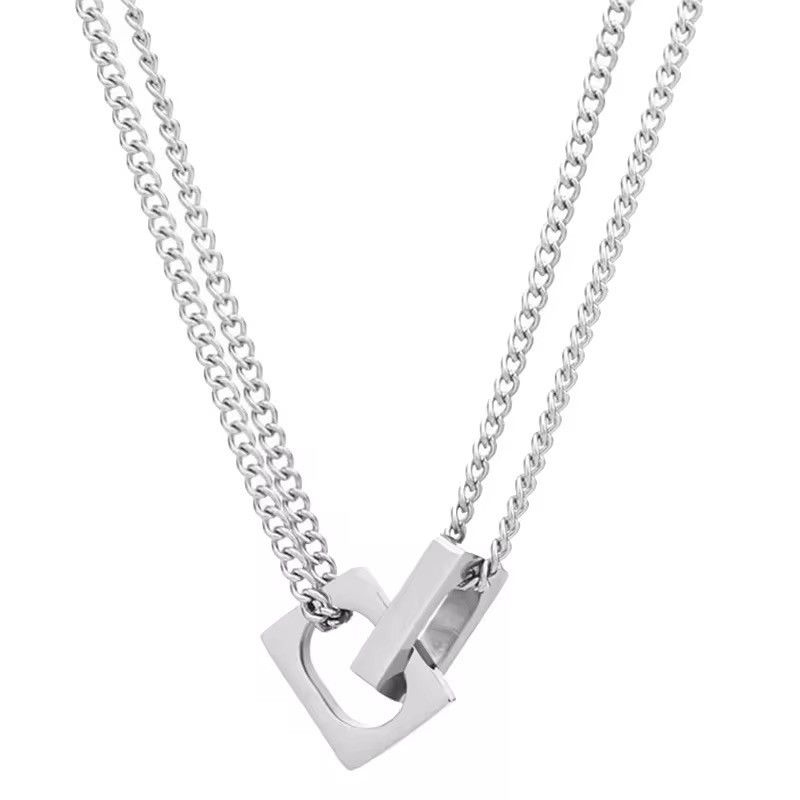 Jewelry Double Block Lock Collar Chain Necklace Size ONE SIZE - 5 Thumbnail