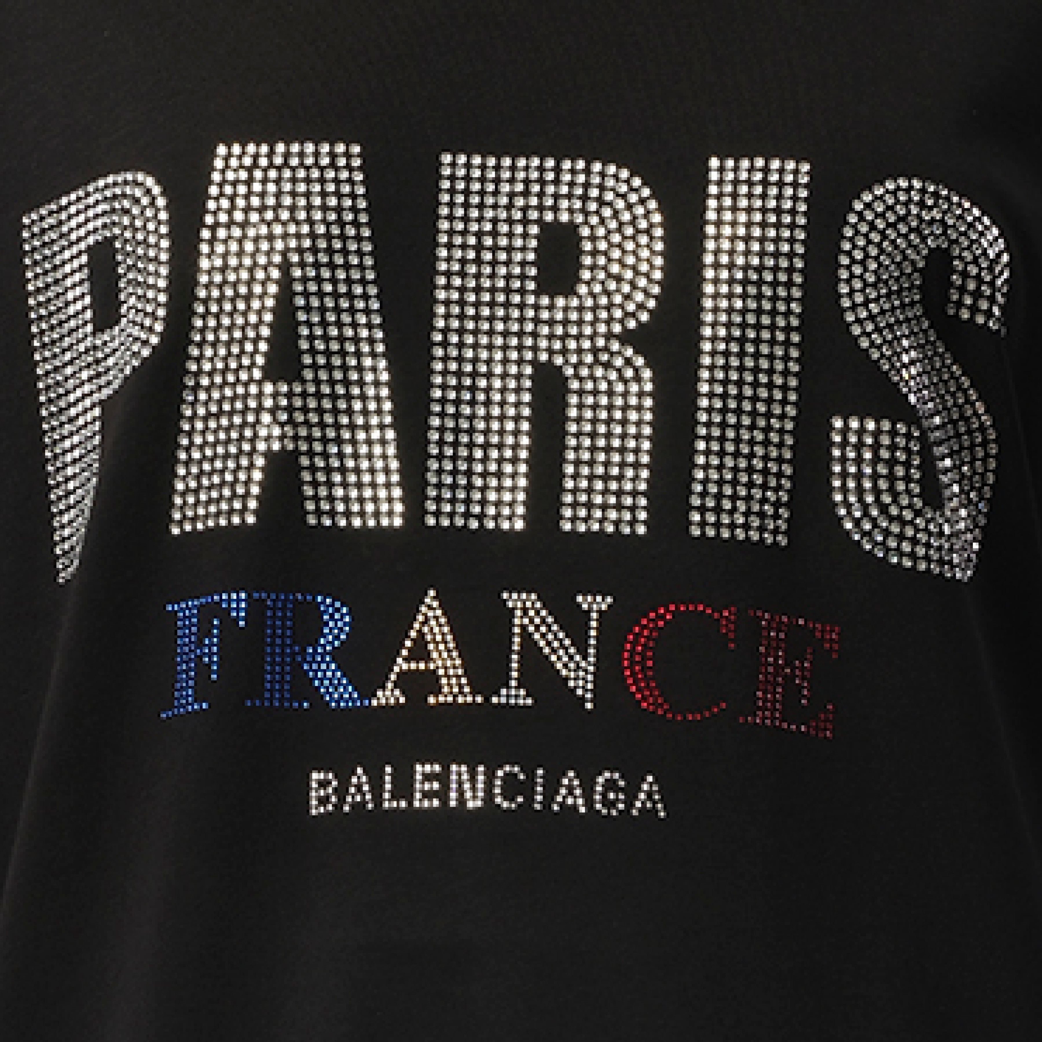 Balenciaga o1tr1nto0326 Paris Strass Oversized T-Shirt in Black Size L / US 10 / IT 46 - 3 Thumbnail