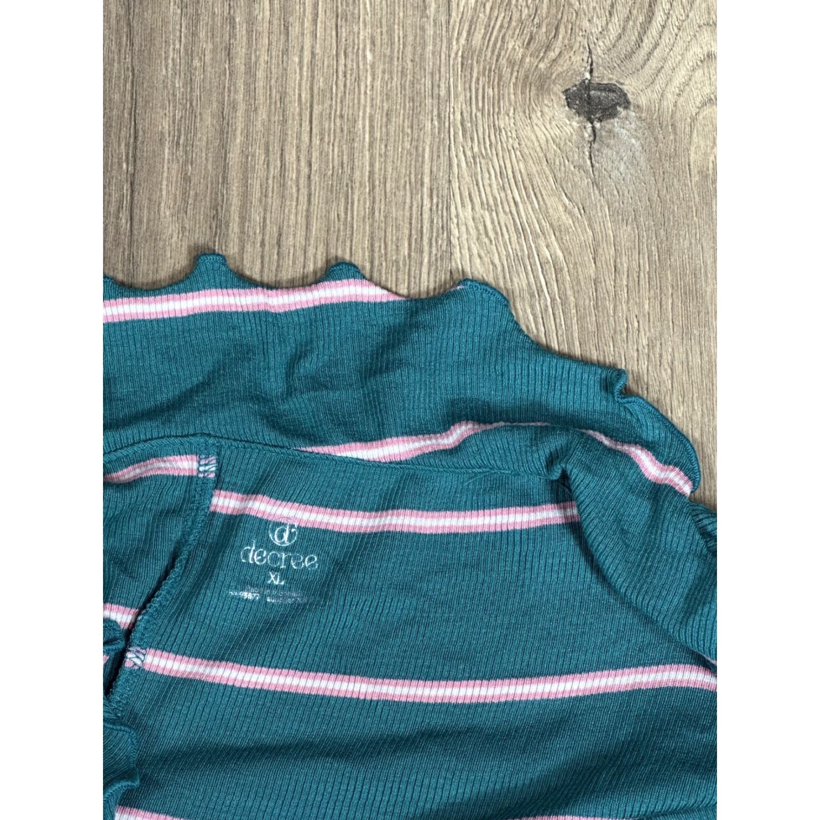 Decree Decree Women's Knit Dress Stripe Boat Neck Ruffle Casual XL Green Pink NWT Size XL / US 12-14 / IT 48-50 - 4 Thumbnail
