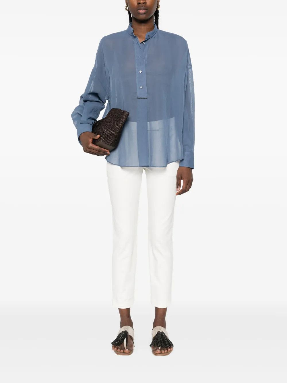 Brunello Cucinelli o1w1db10825 Blouse in Light/Pastel Blue Size M / US 6-8 / IT 42-44 - 5 Thumbnail