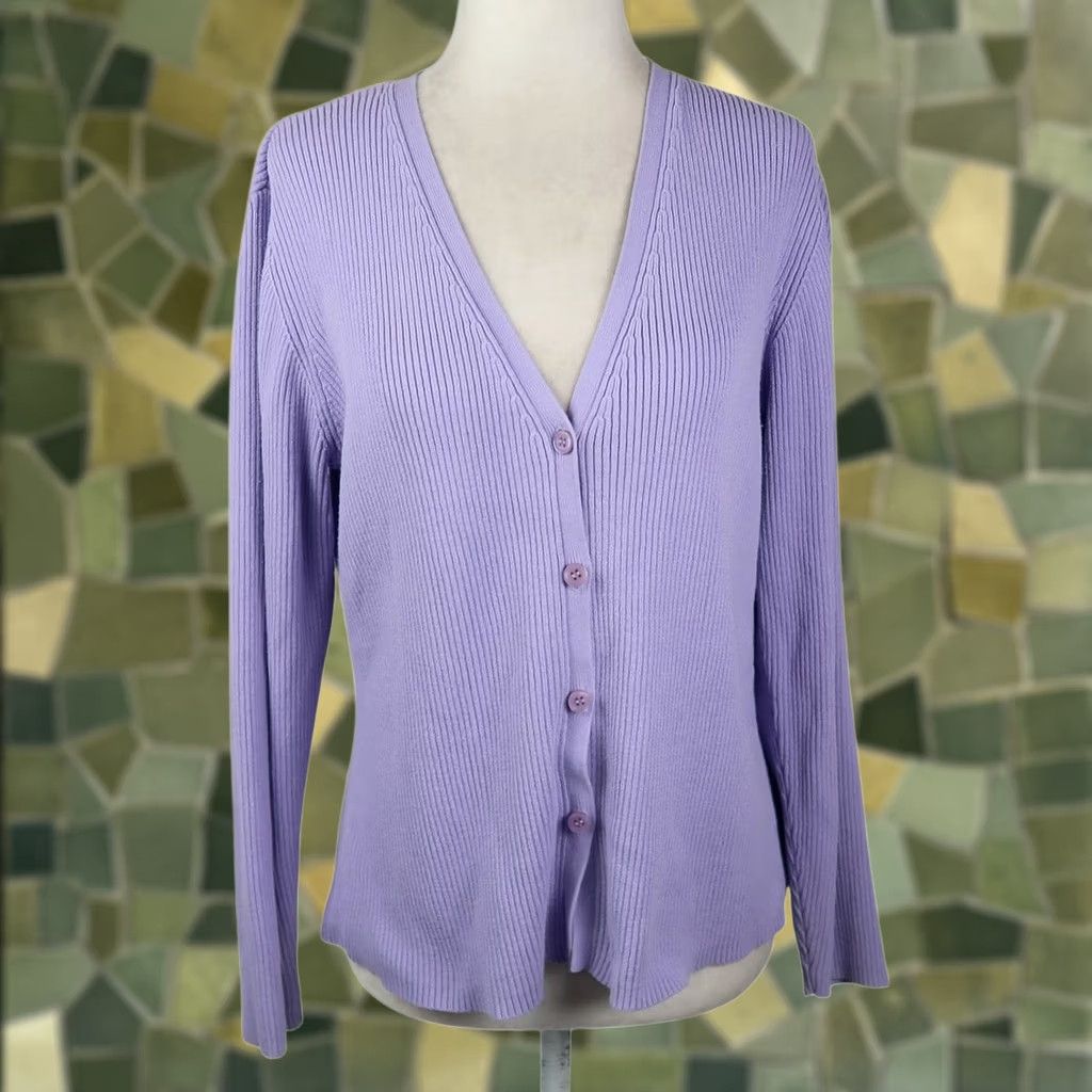 Vintage VINTAGE Style&co Cardigan Sweater Adult M Purple 90s Cotton Womens Size M / US 6-8 / IT 42-44 - 1 Thumbnail