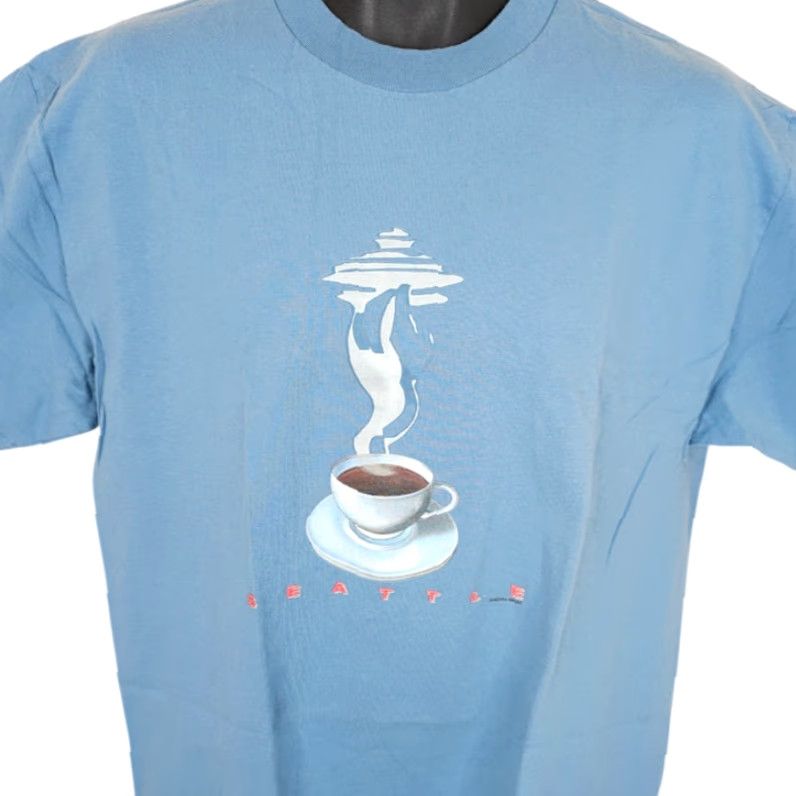 Vintage VINTAGE Seattle Coffee T Shirt Mens Size Large Blue 90s Space Needle Destination Size US L / EU 52-54 / 3 - 2 Thumbnail