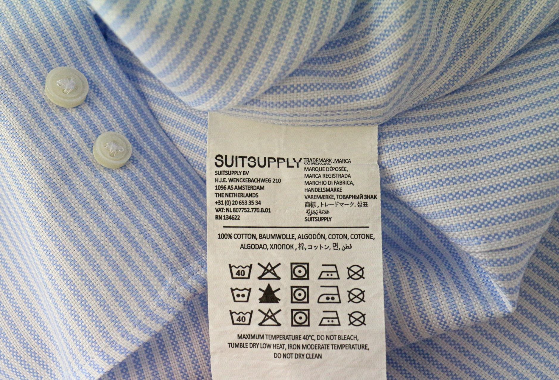 Suitsupply 38L/15L Extra Slim Blue Cotton Striped Shirt 79069 Size 38L - 6 Thumbnail