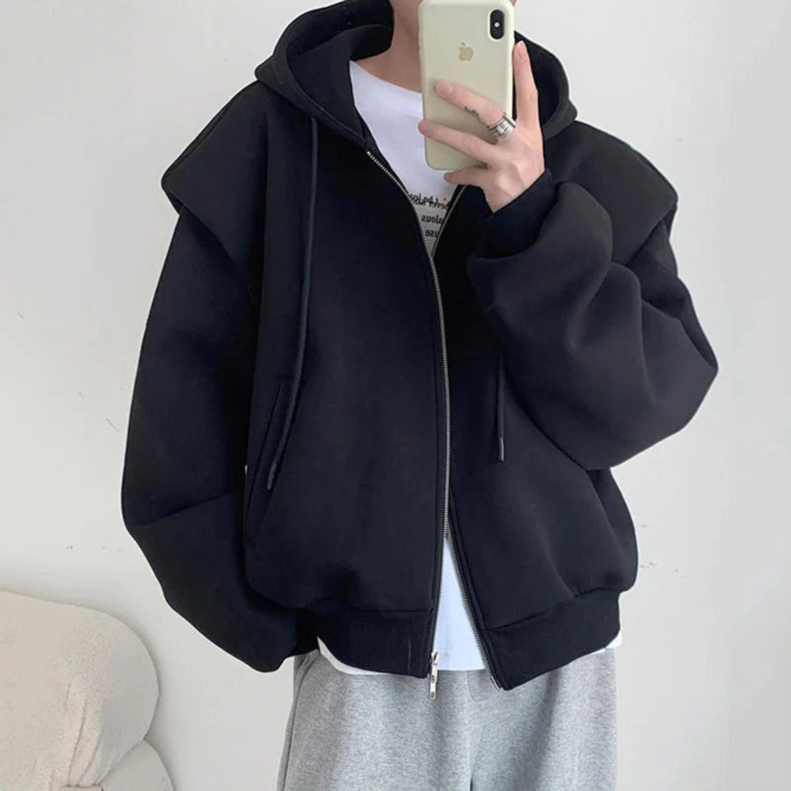 Vintage Exaggerated Shoulder Zip-Up Hoodie Size ONE SIZE - 11 Thumbnail