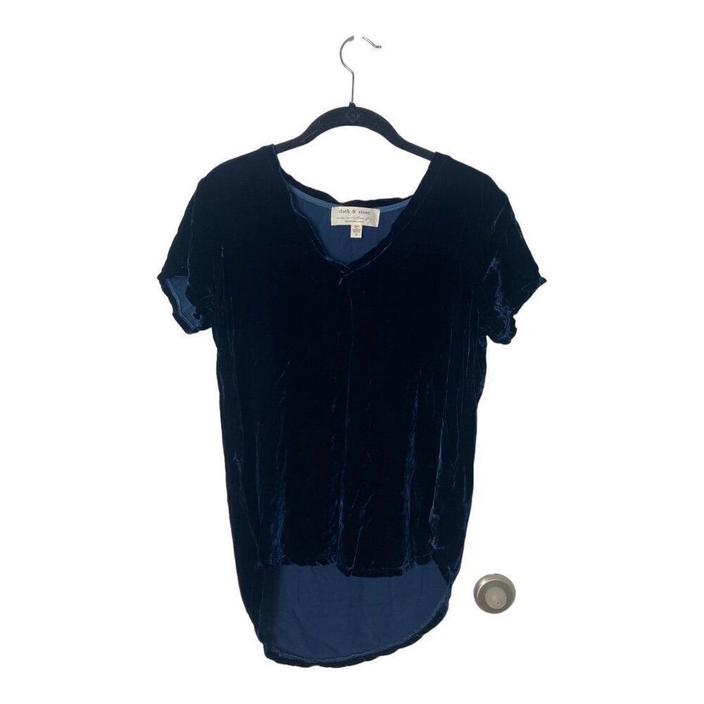 Anthropologie Anthropologie Cloth & Stone Navy Crushed Velvet Short Sleeve Size S / US 4 / IT 40 - 3 Thumbnail