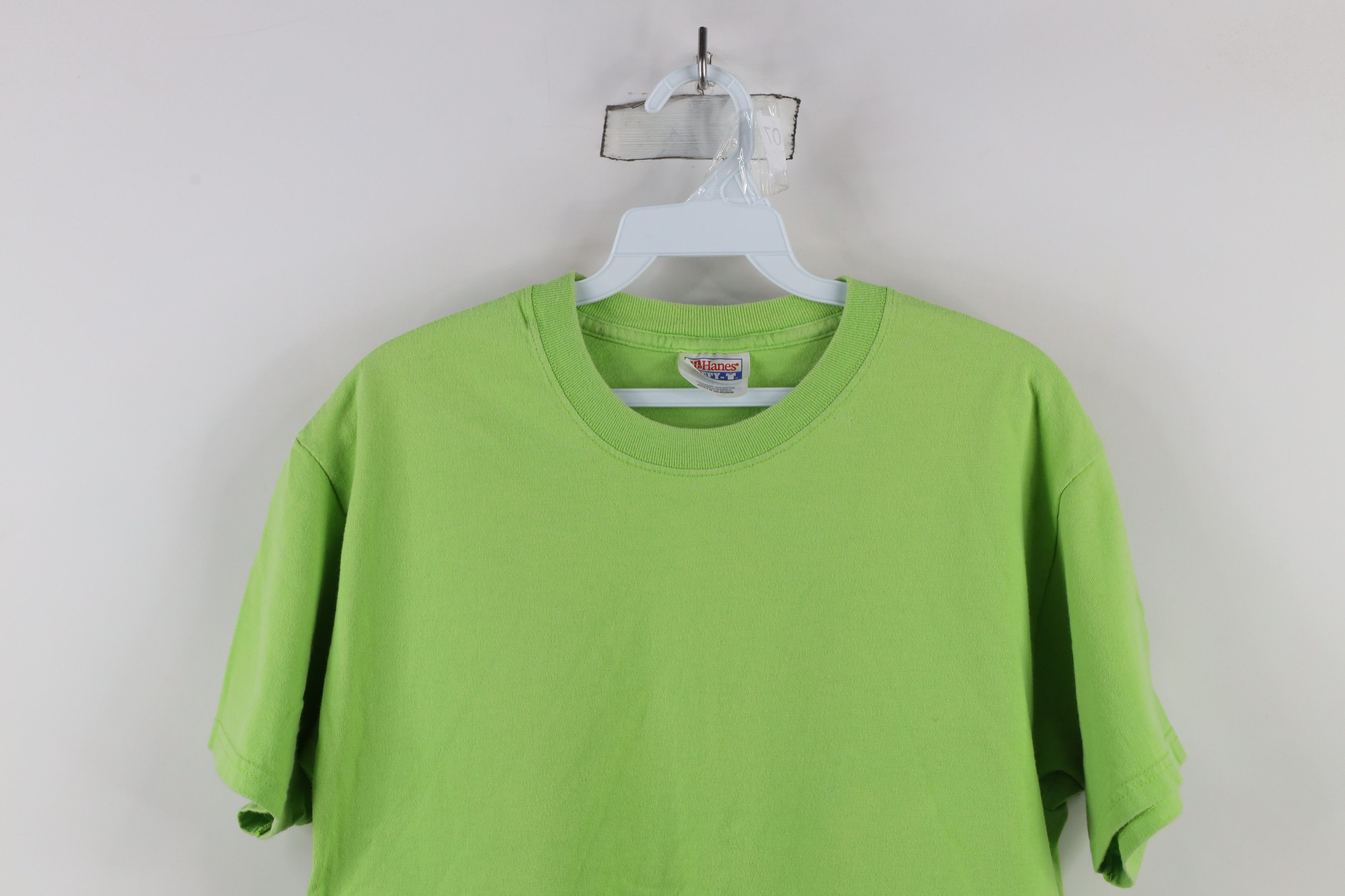 Hanes × Vintage Vintage 90s Hanes Beefy Blank Cotton T-Shirt Lime Green Size US M / EU 48-50 / 2 - 2 Thumbnail